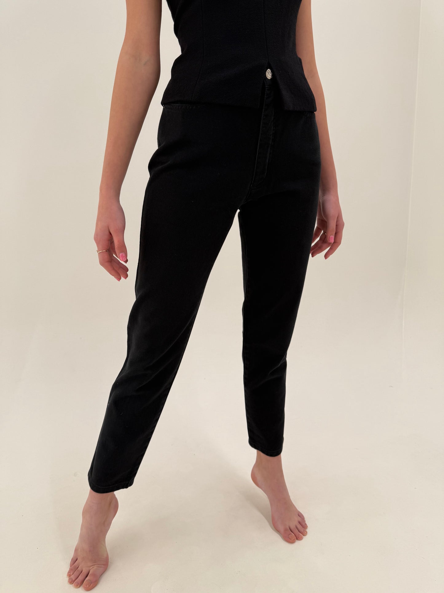 Jeans vintage Fendi negri mom fit cu talie ultra înaltă