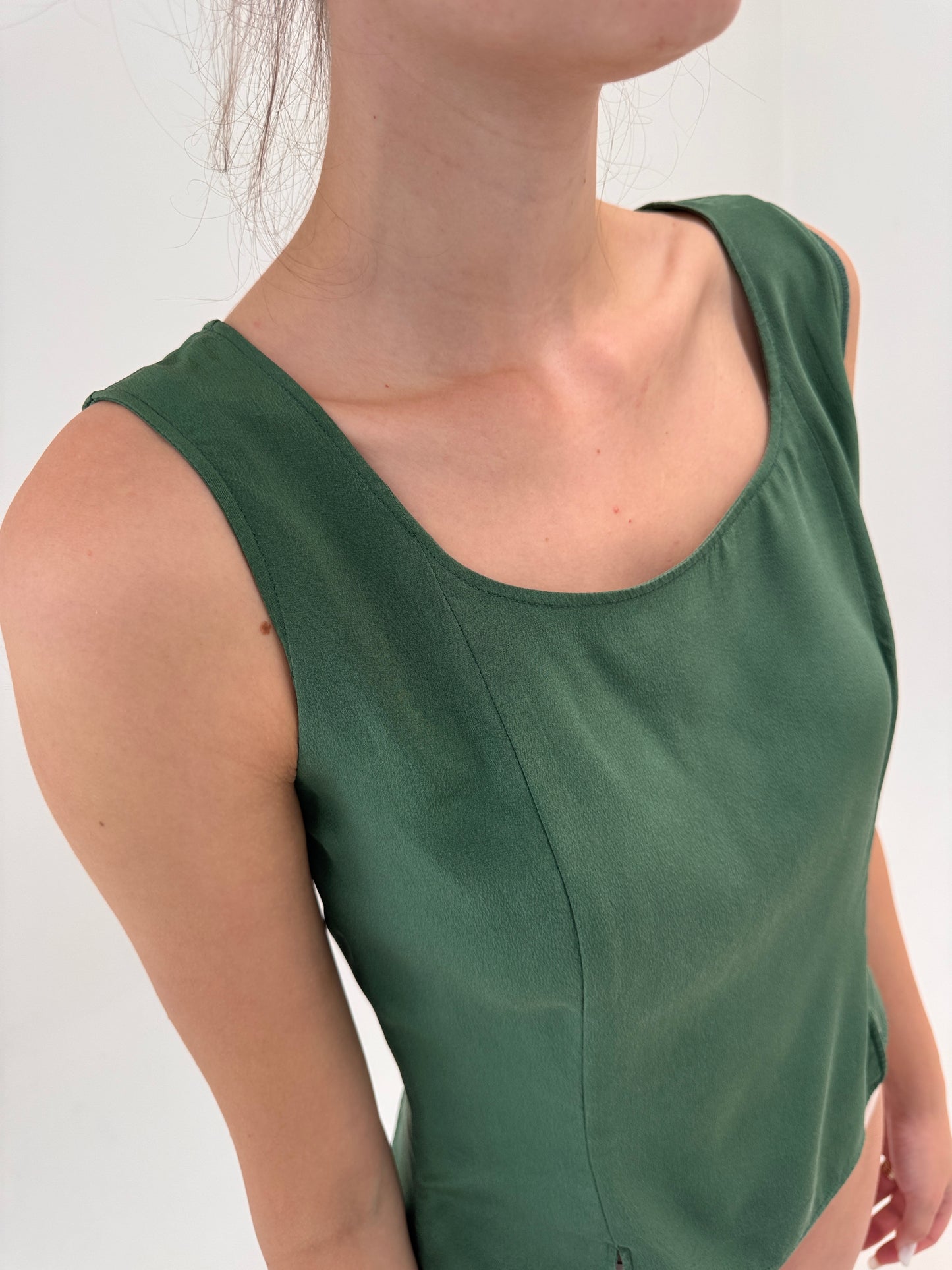 Corsaj din mătase naturală dark green
