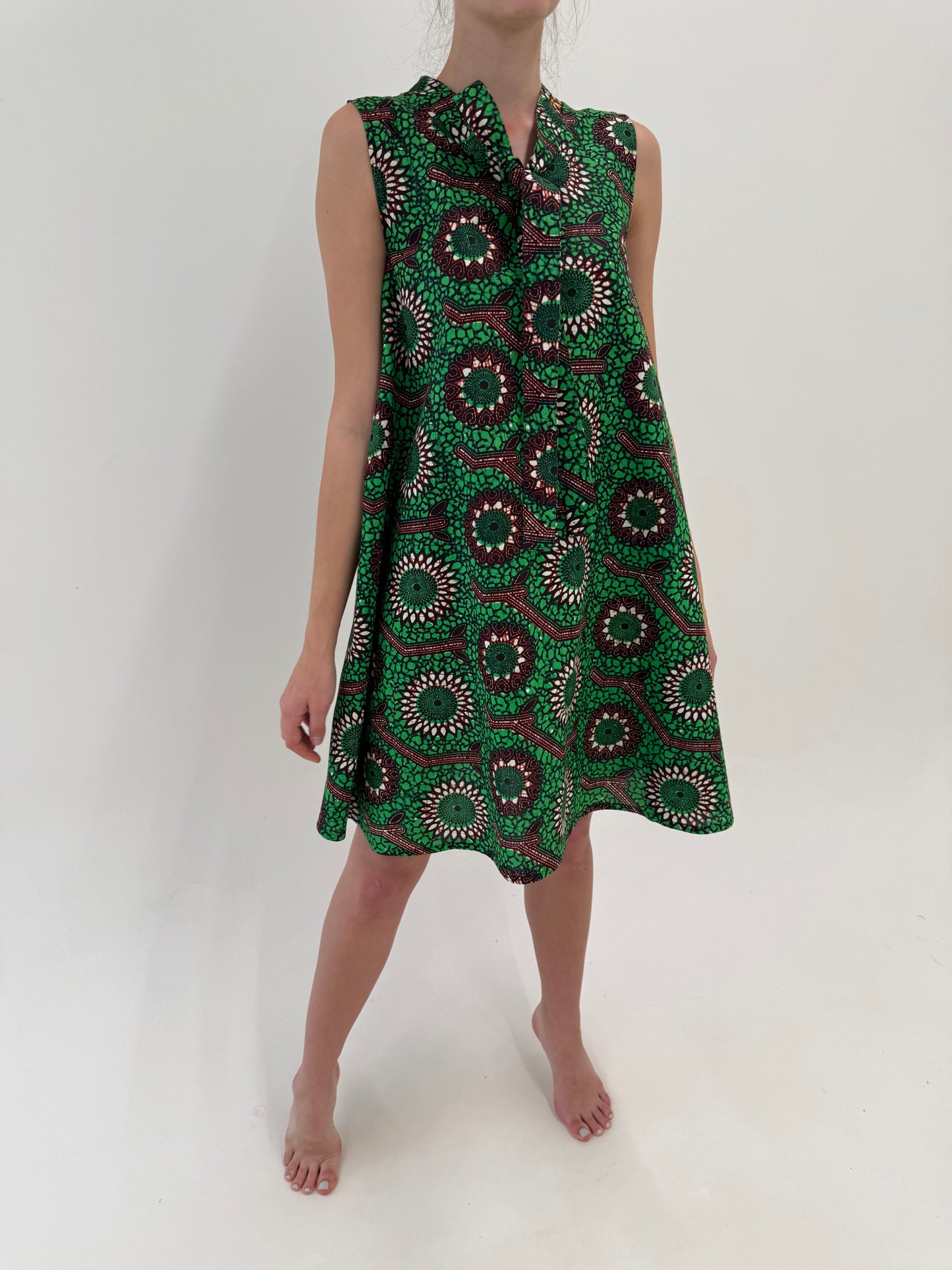 Rochie vintage din pânză de bumbac cu imprimeu manual in croi de ani 60