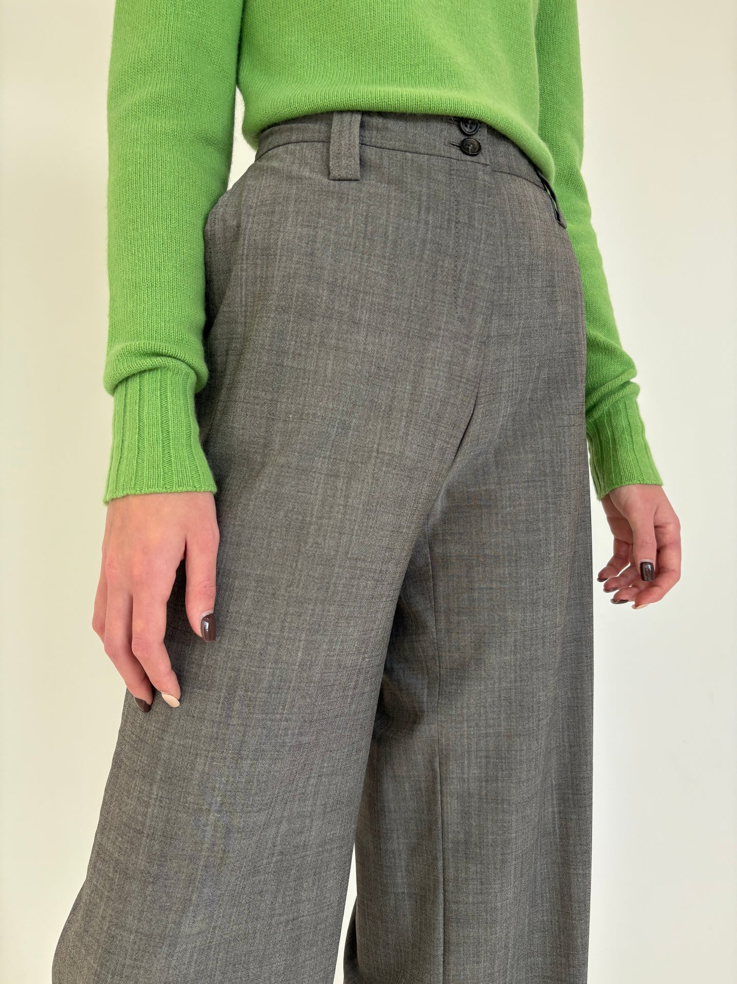 Costum luxury René Lezard cu pantaloni palazzo din stofă high end super 140’s