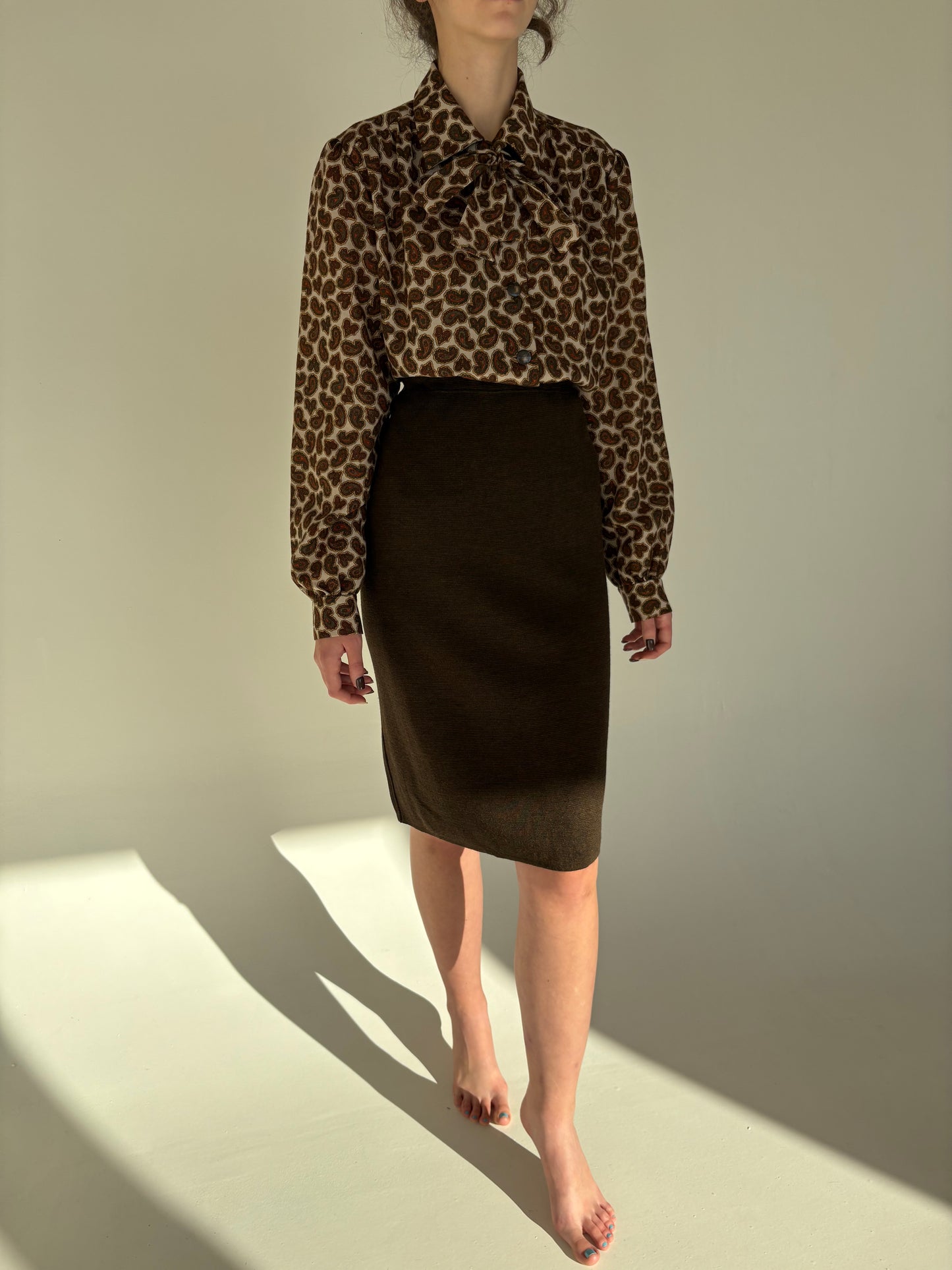 Fustă chocolate brown din jerse de lana merino extrafina de gramaj mare