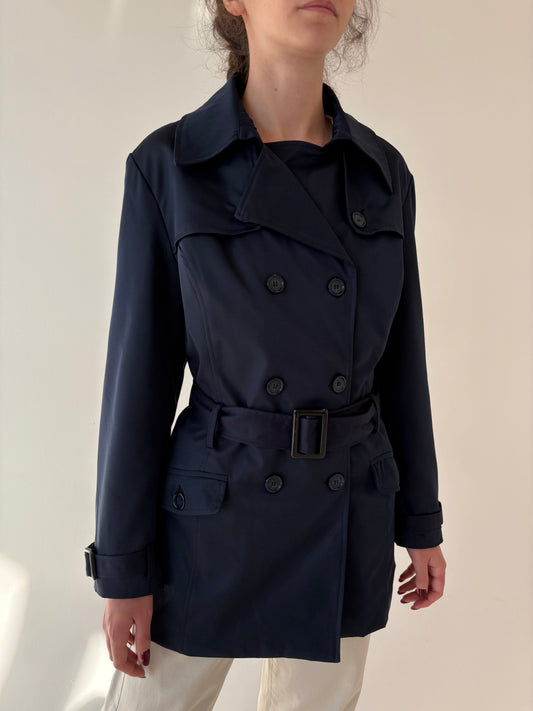 Trench premium impermeabil italian Navy cu talie marcată reglabilă