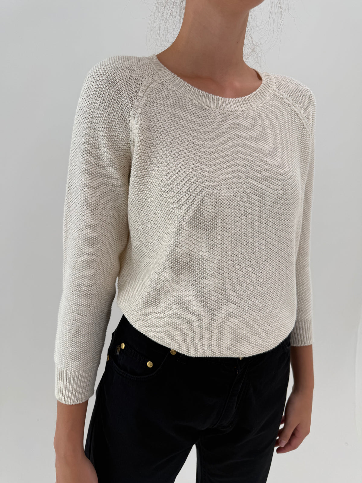 Pulover Max Mara din bumbac gros texturat butter white