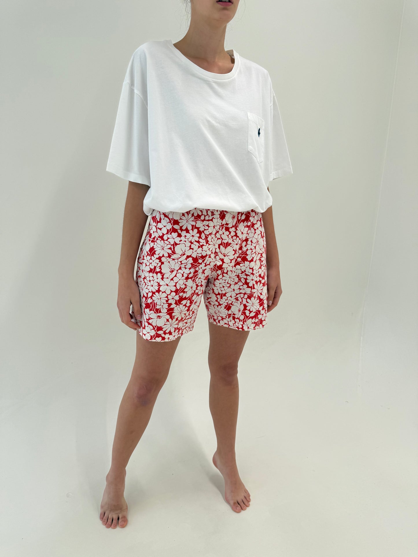 Pantaloni Burberry scurți cu print floral din poplin cu talie elastică