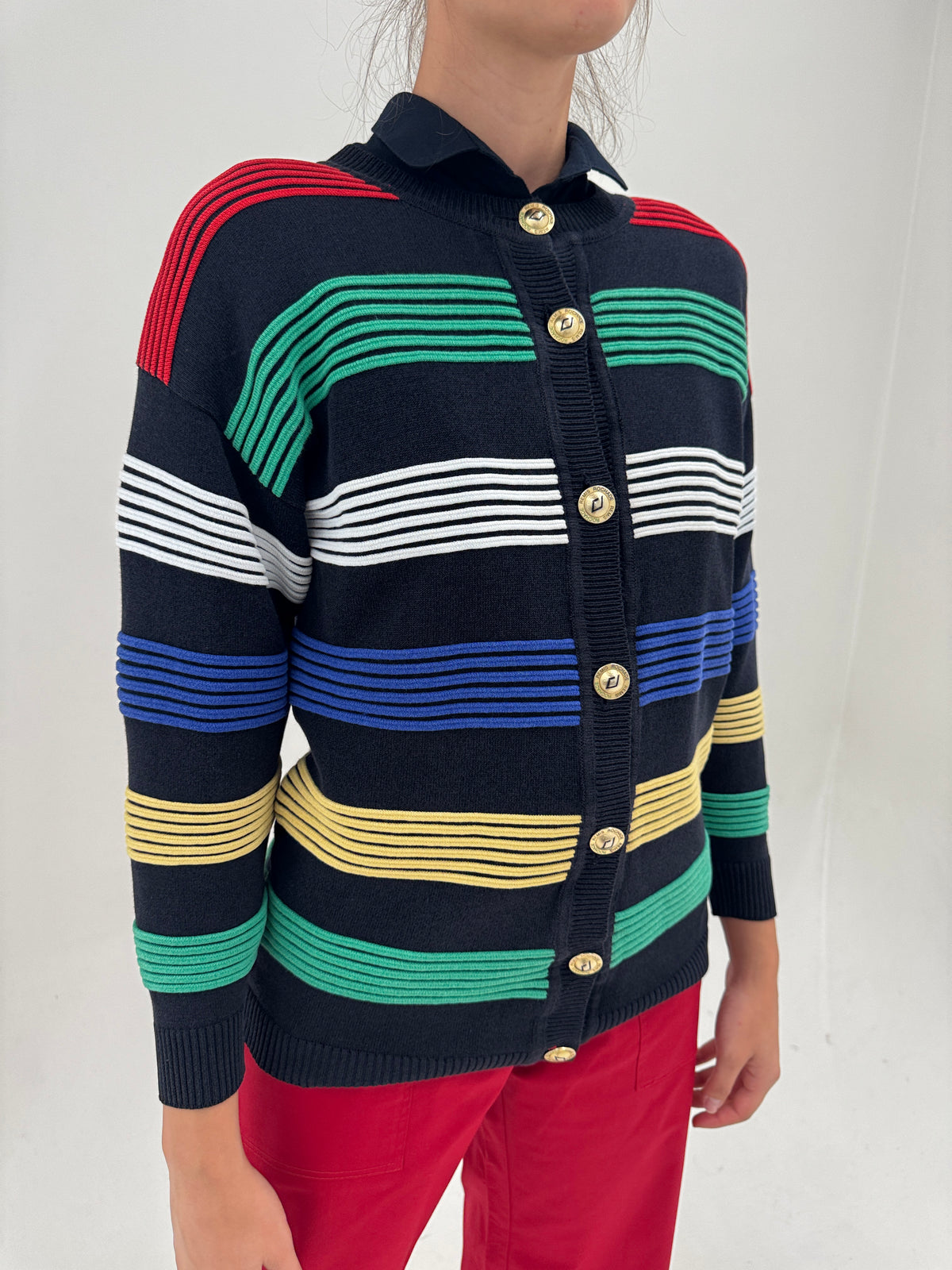 Cardigan vintage tip jachetă de brand premium cu nasturi aurii din bumbac premium
