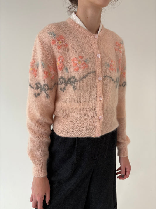 Cardigan italian vintage din baby mohair light salmon pink