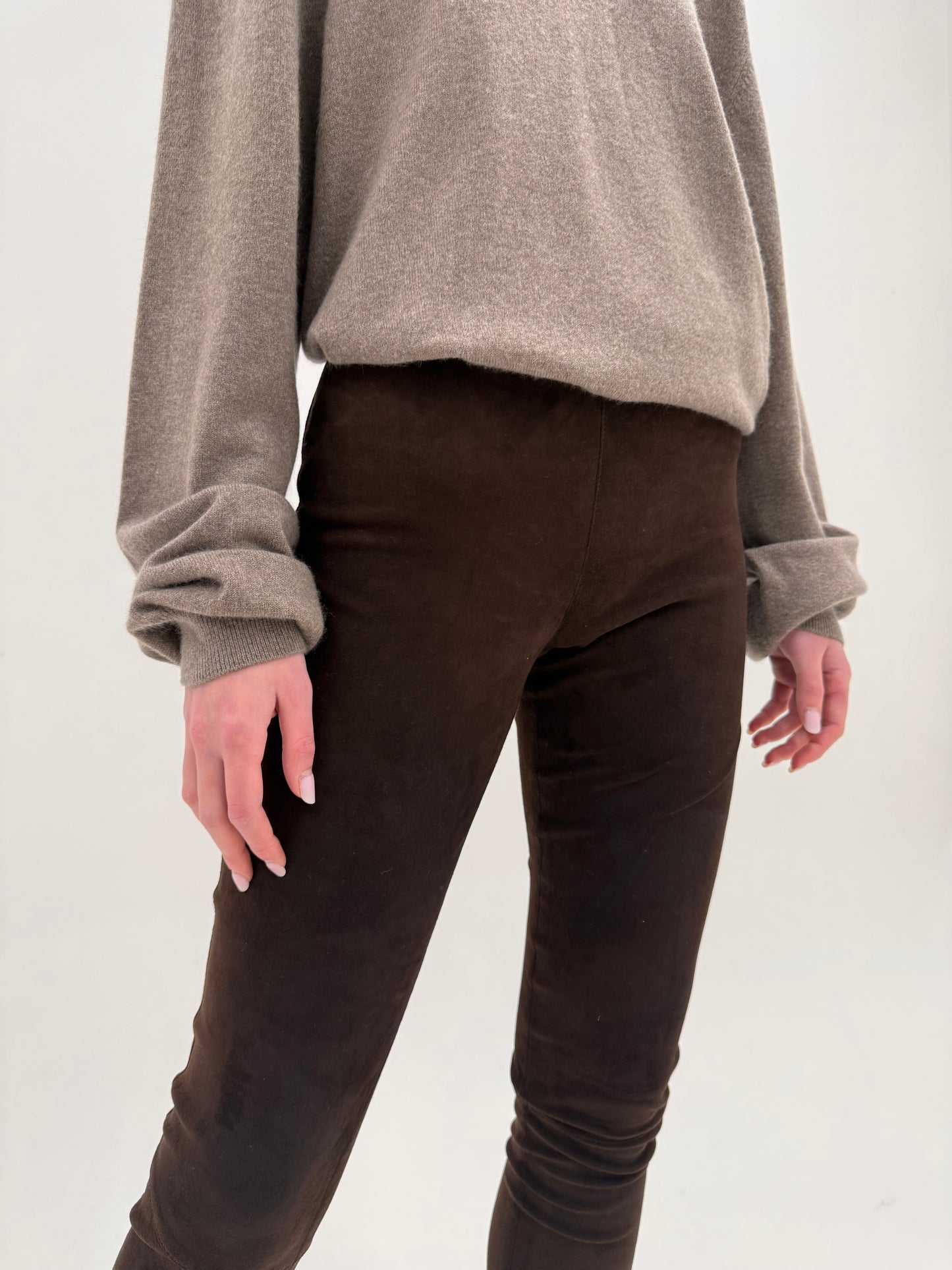 Pantaloni high end italienești din piele naturală mănușă chocolate brown