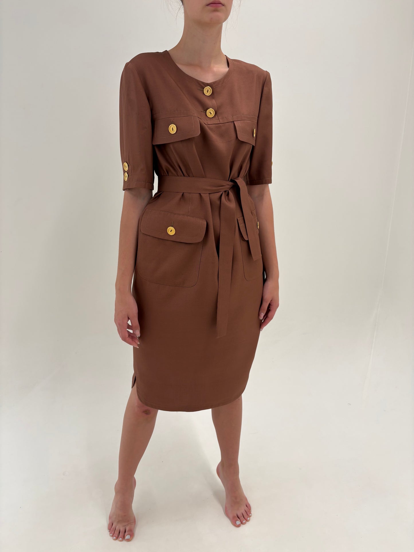 Rochie Old vintage anii 80 de brand luxury old money Davide Cenci din canvas de mătase naturală