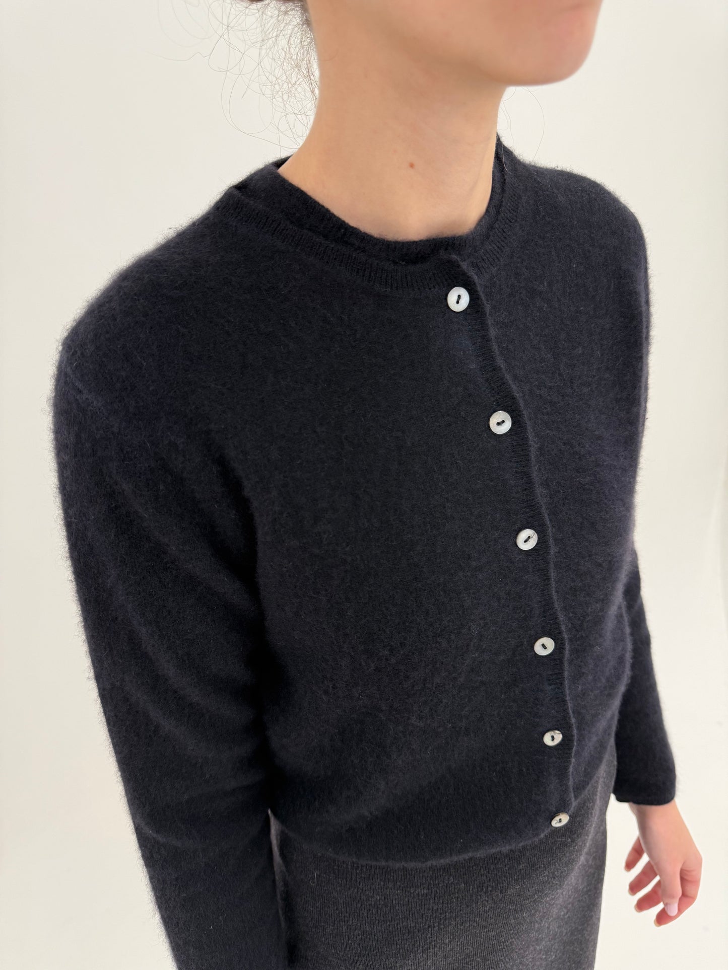 Set negru din cașmir multiply de brand luxury top + cardigan