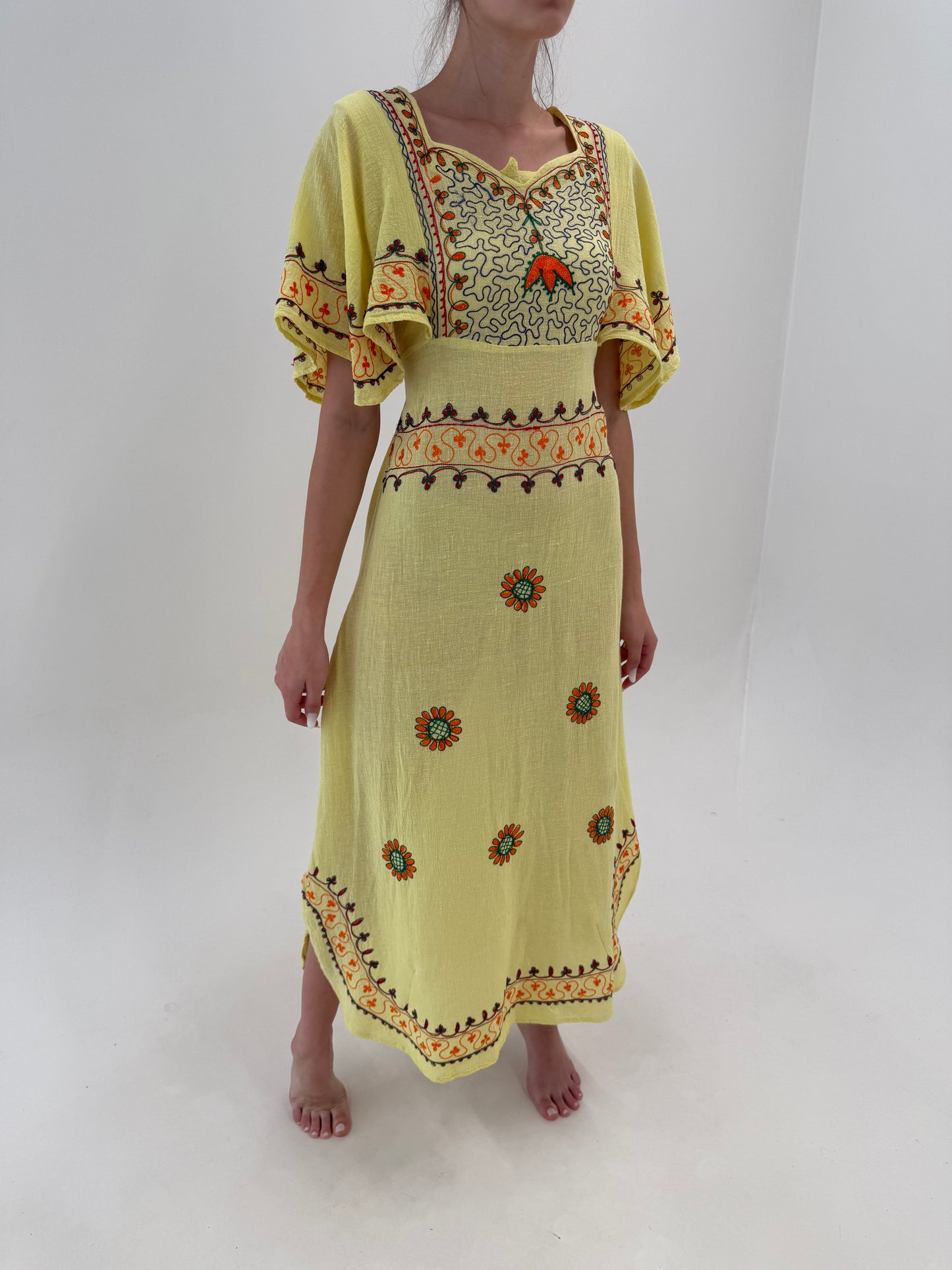 Rochie vintage maxi din pânză excepțională moale de bumbac cu broderie