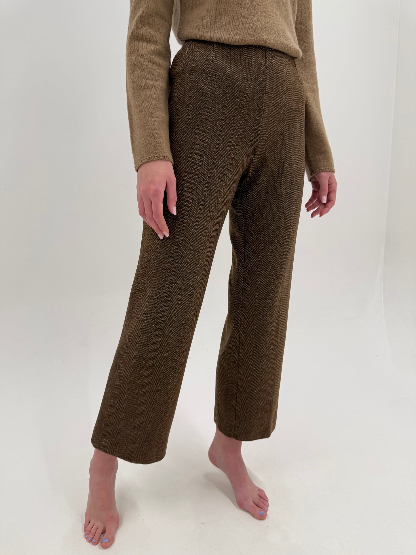 Pantaloni tigareta high end italienești din lana extrafina groasa melanj