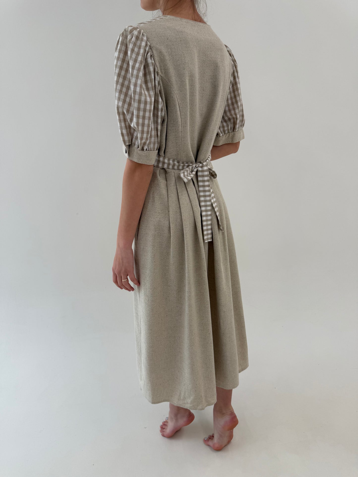 Rochie vintage din pânză excepțională de in cu bumbac reglabilă