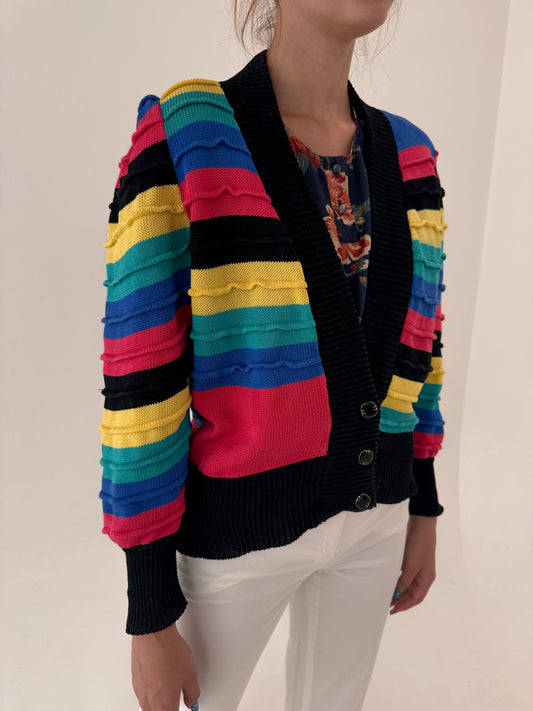 Cardigan vintage cu umeri bufanți din bumbac de gramaj mare cu manșete înalte
