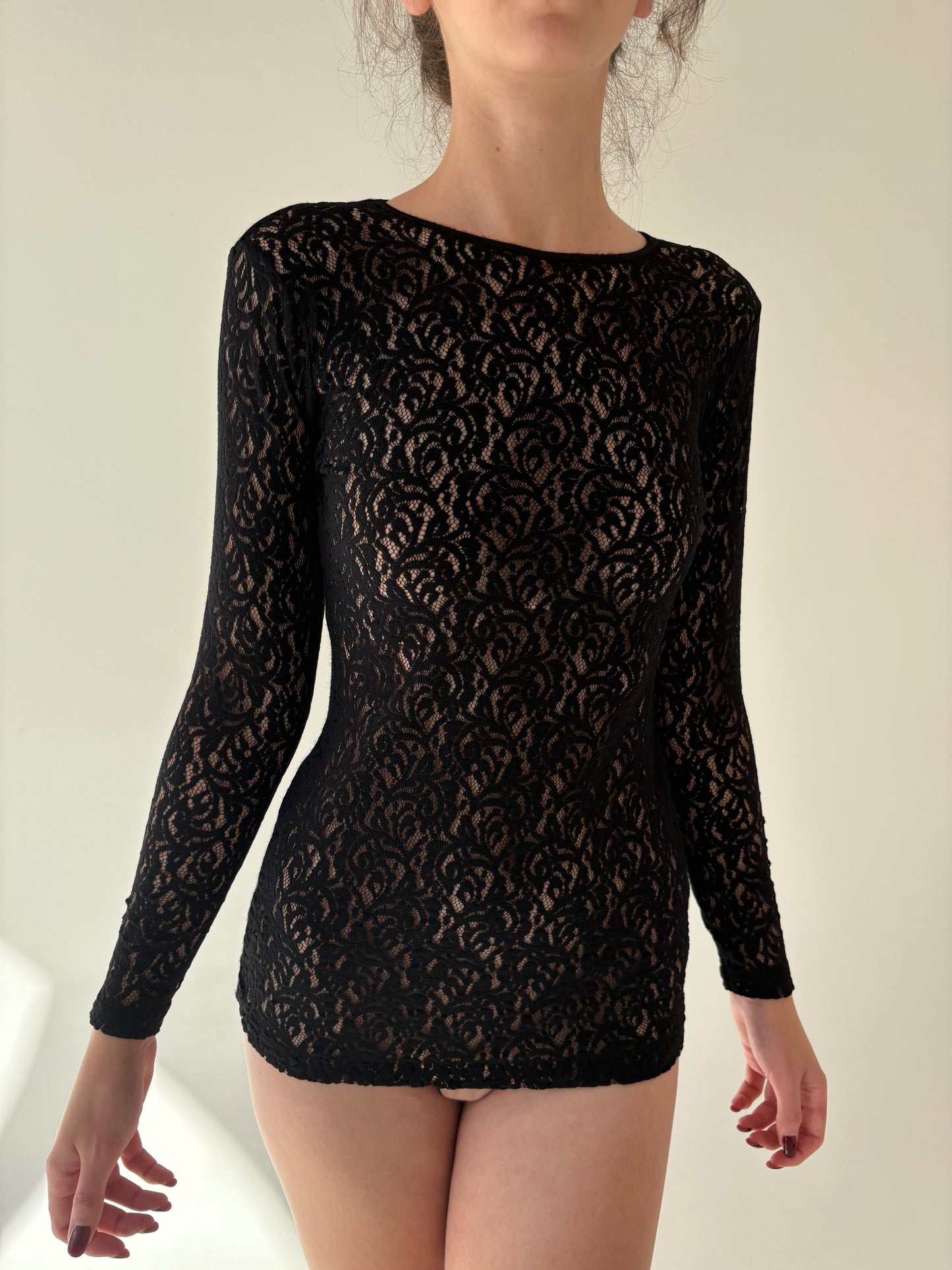 Bluză italiană excepțională din dantelă modelatoare din mix de lana extrafina