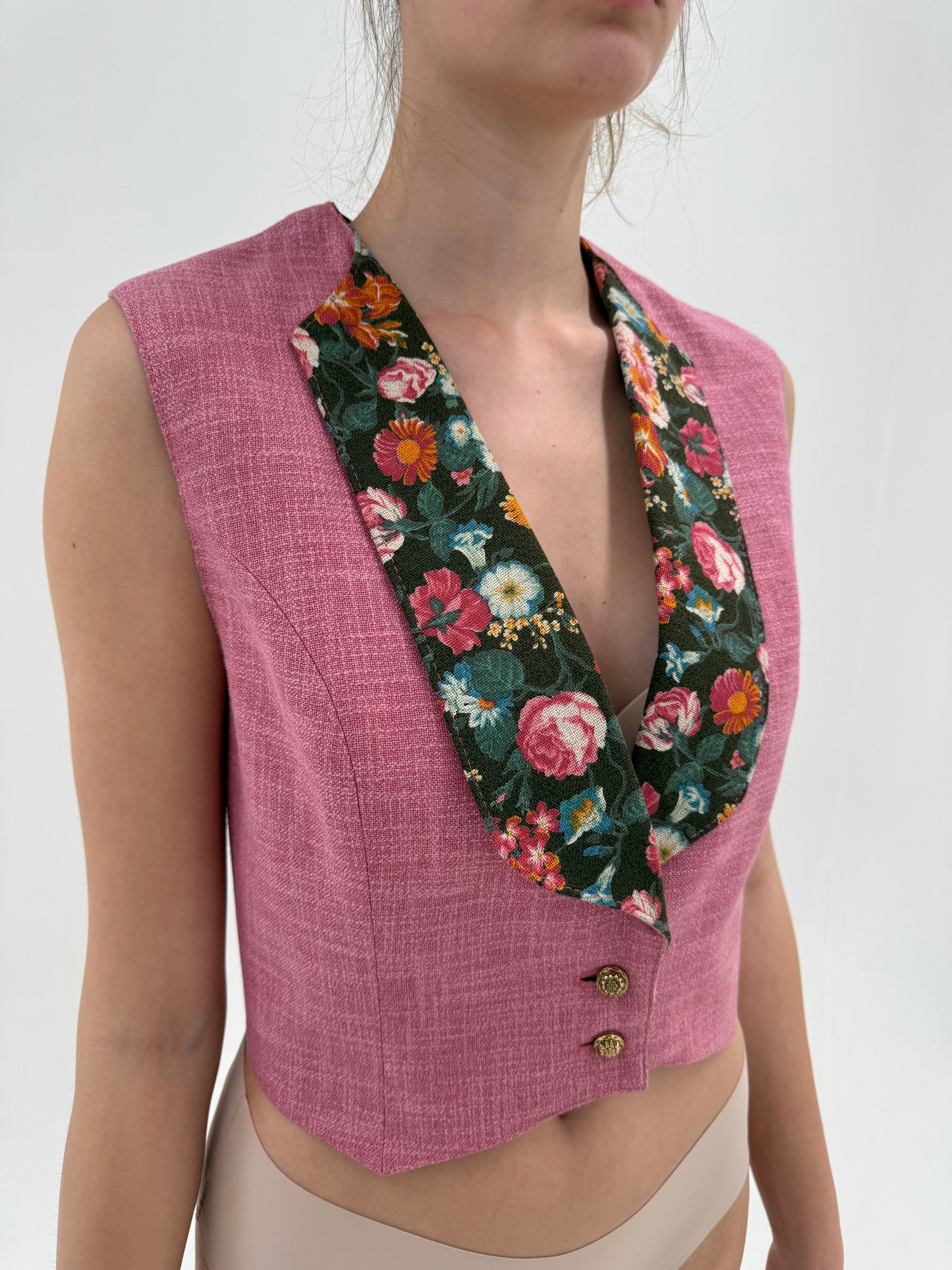 Set vintage din pânză excepțională cu top cambrat tip corsaj și fustă cu buzunare