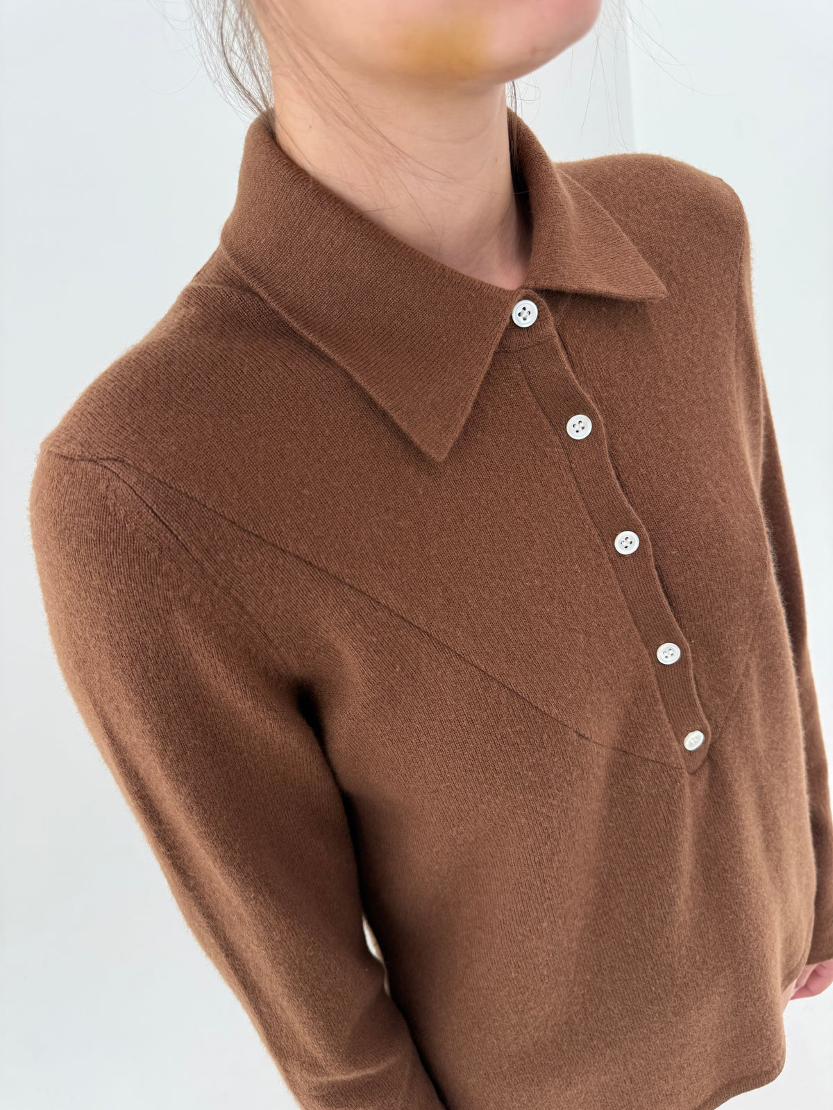 Pulover polo din cașmir caramel brown