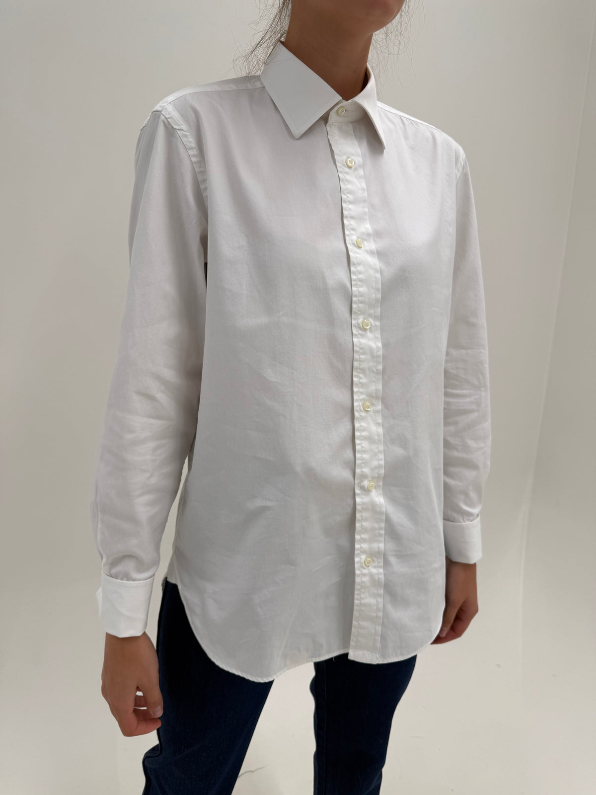 Cămașa premium italiană petite cu butoni din poplin de bumbac