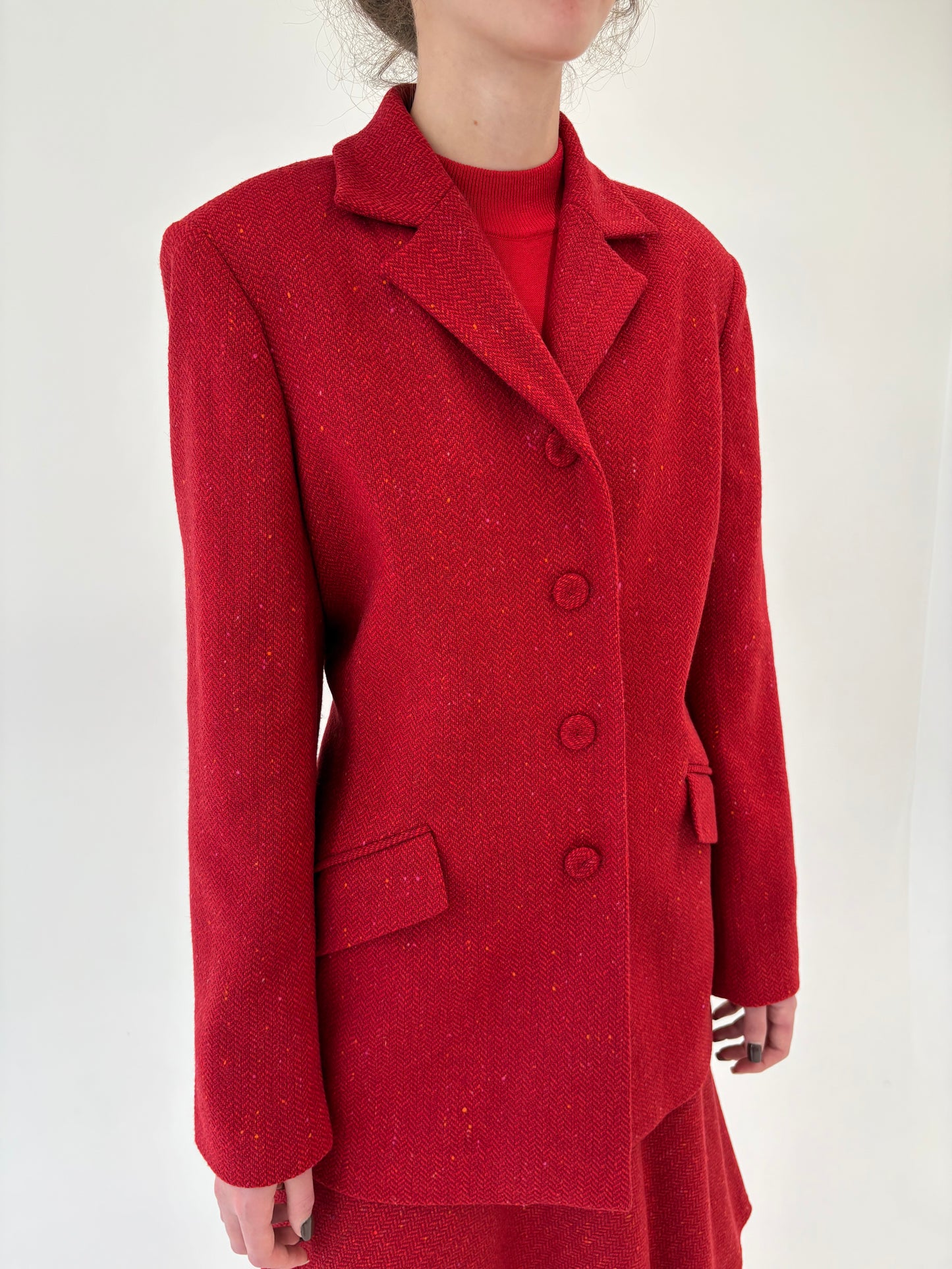 Deux piece italian excepțional din tweed Donegal în nuanțe de roșu