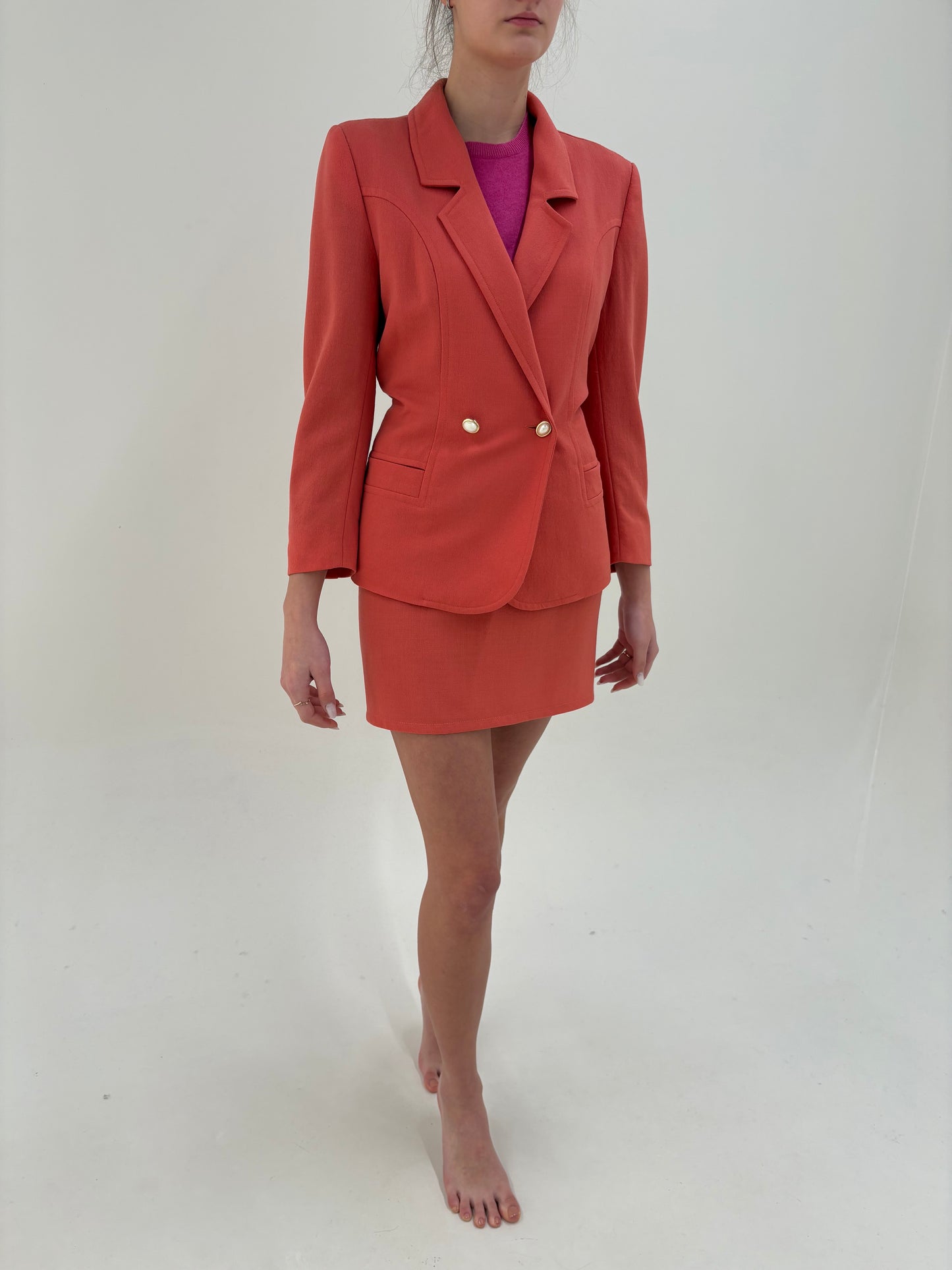 Deux piece vintage italian salmon Pink din lanita extrafina