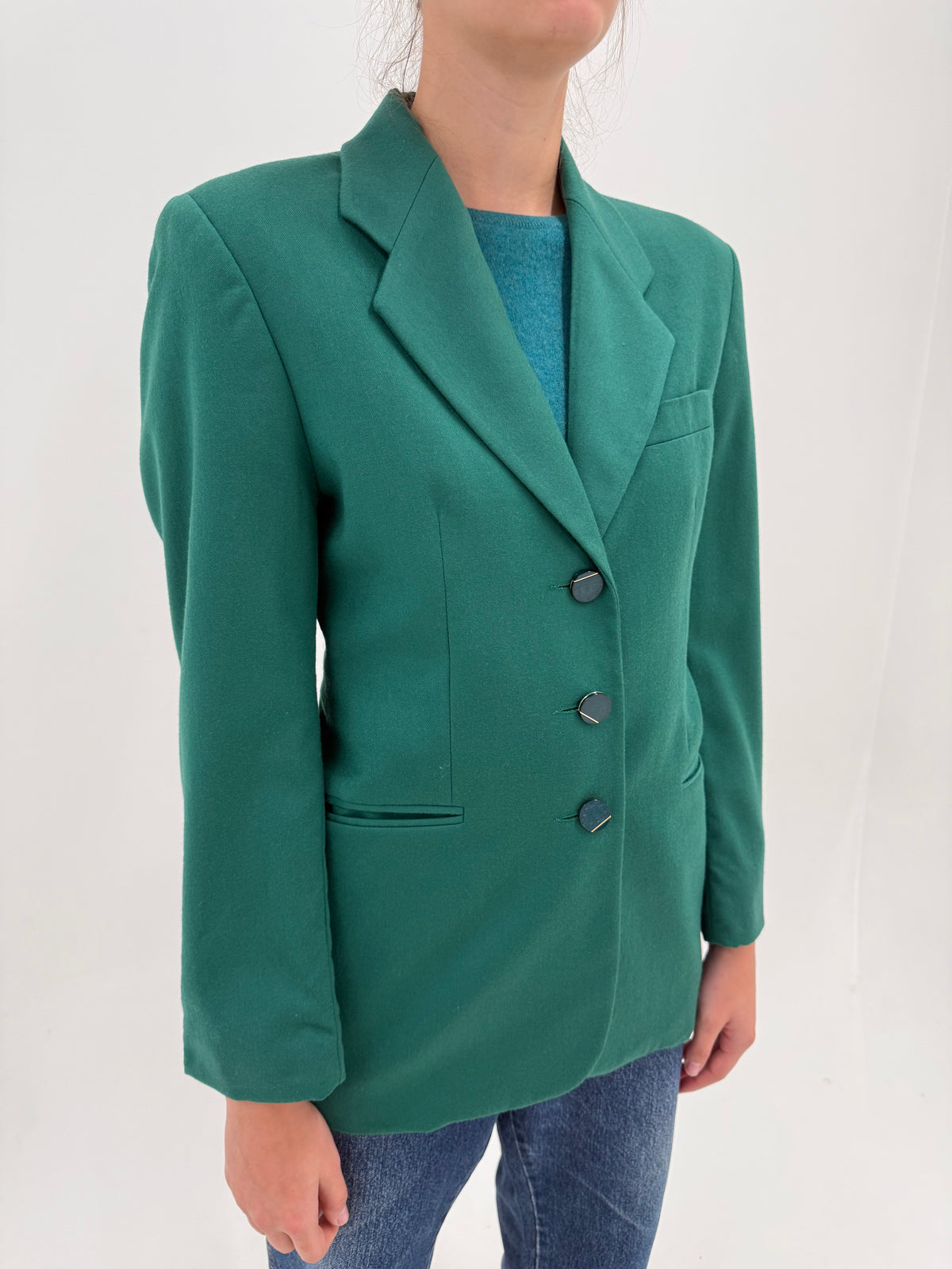Sacou italian emerald green din lana extrafina în croi clasic
