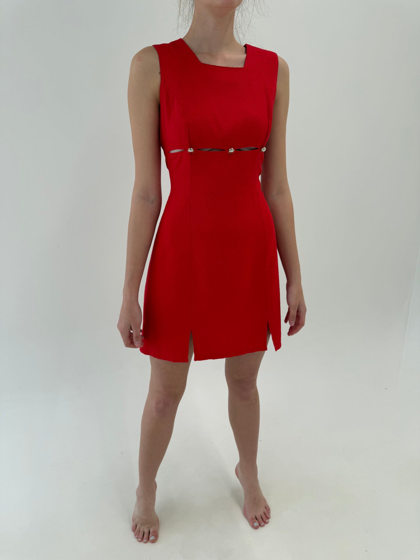 Rochie vintage cherry red cu decupaj ultra chic din pânză