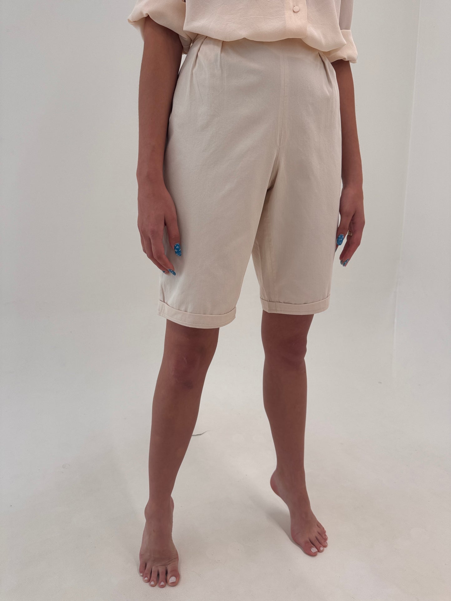 Pantaloni light pink cu talie ultra înaltă din bumbac excepțional twill