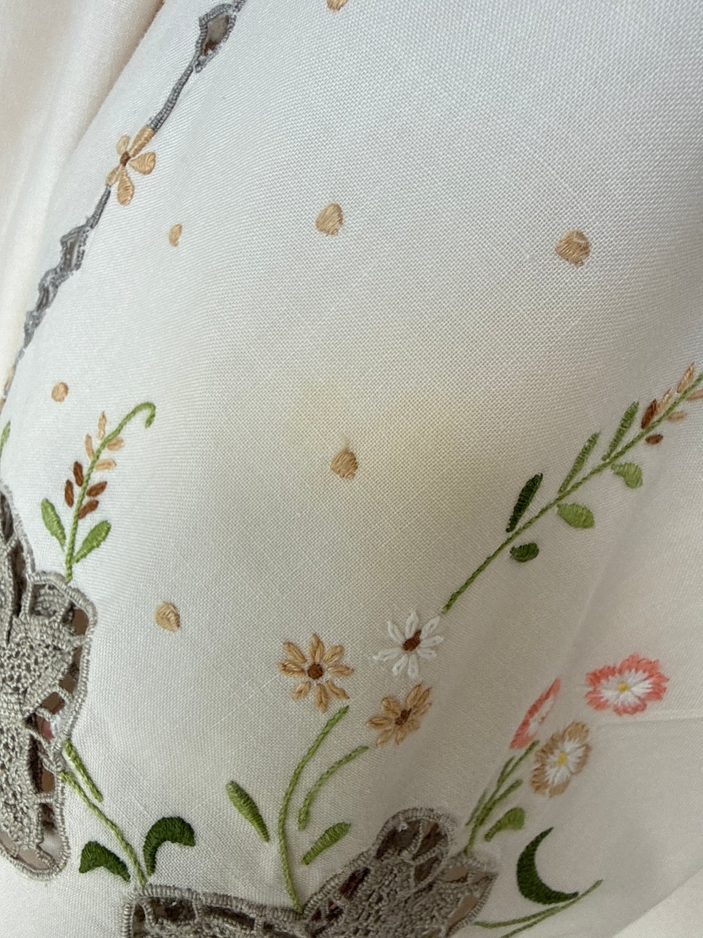 Kaftan vintage din pânză de bumbac cu broderie manuală excepțională light nude