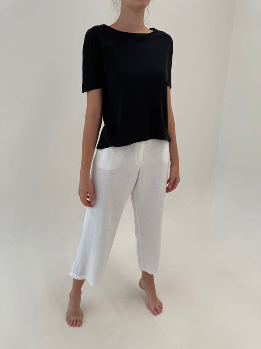 Pantaloni petite din in premium în croi drept