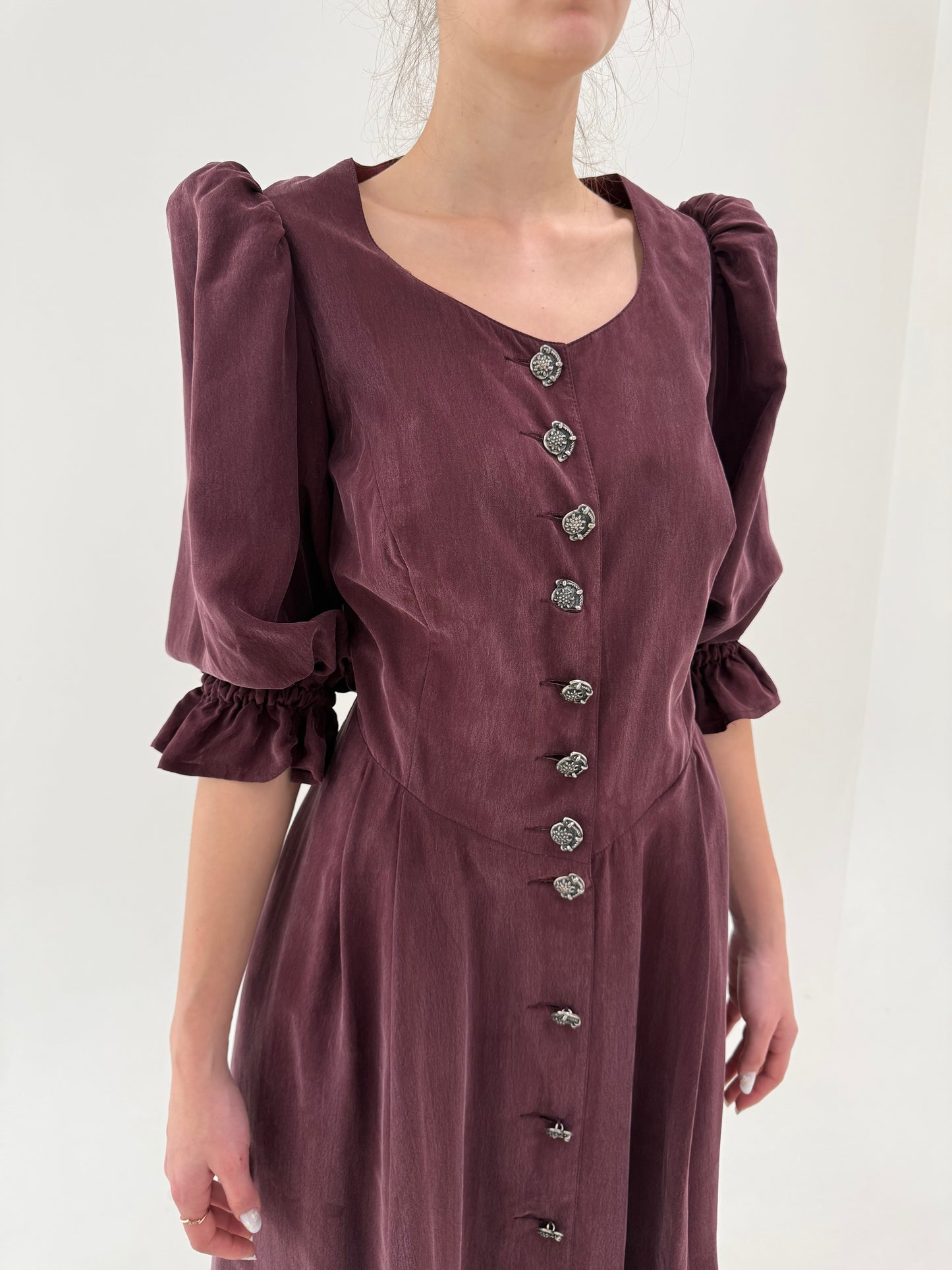 Rochie vintage plum din bumbac excepțional cu corsaj