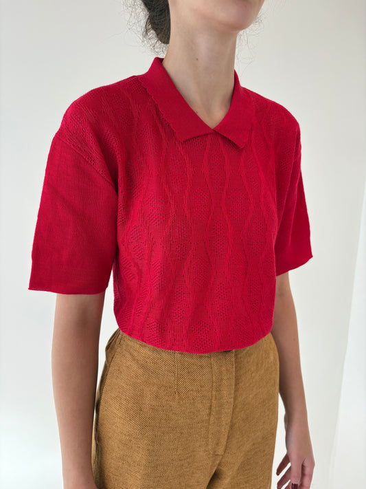 Top vintage polo roșu superb din jerse