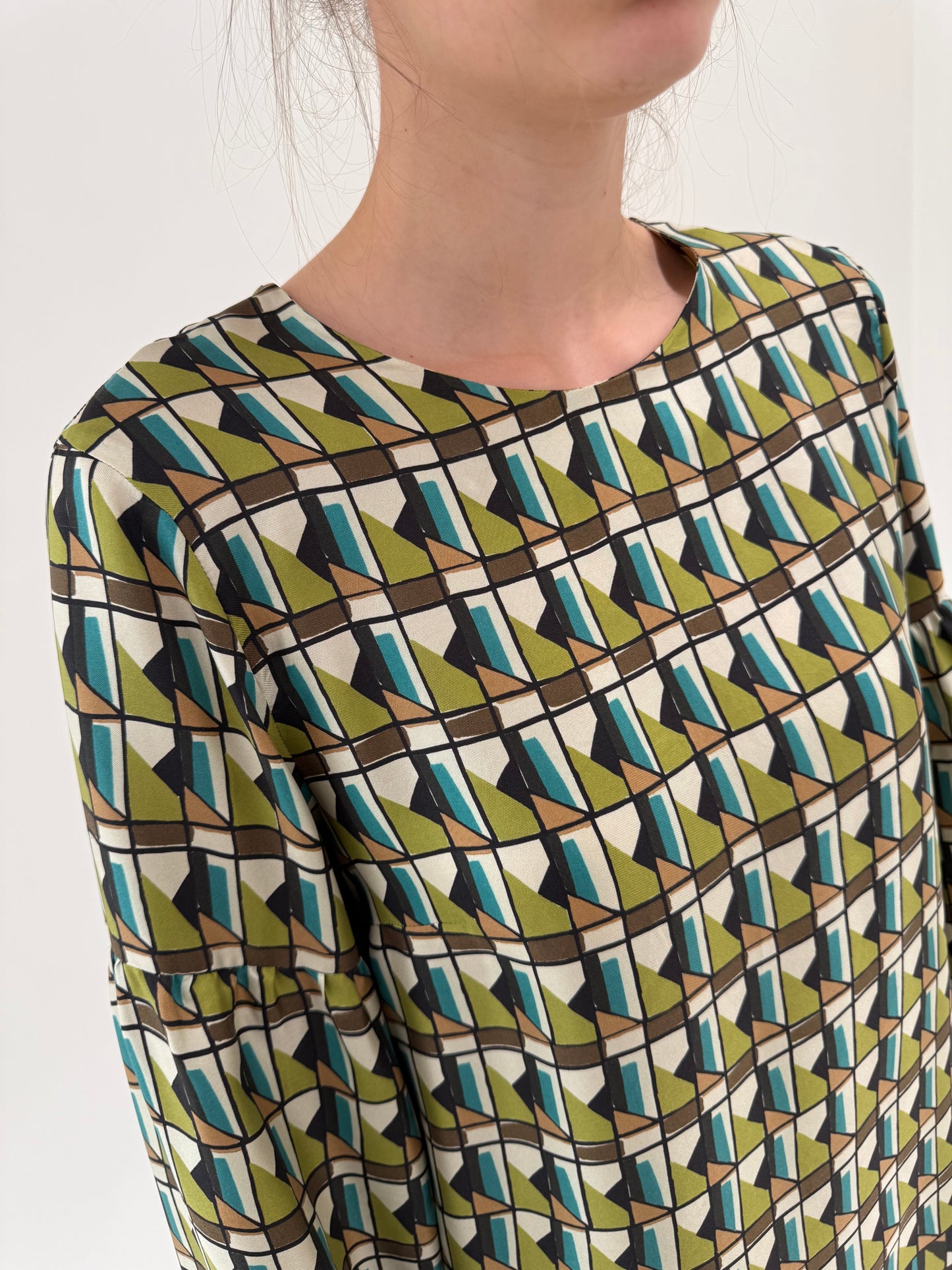 Rochie / tunică din twill de mătase naturală cu print geometric