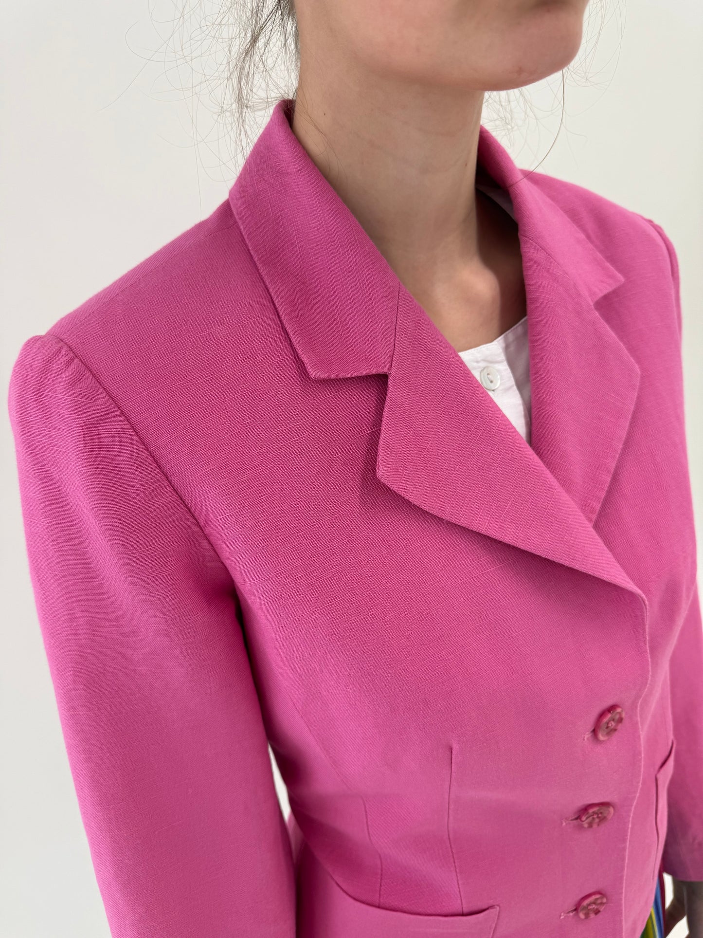 Sacou Barbie pink din pânză de in și vâscoza în croi clasic ușor cambrat