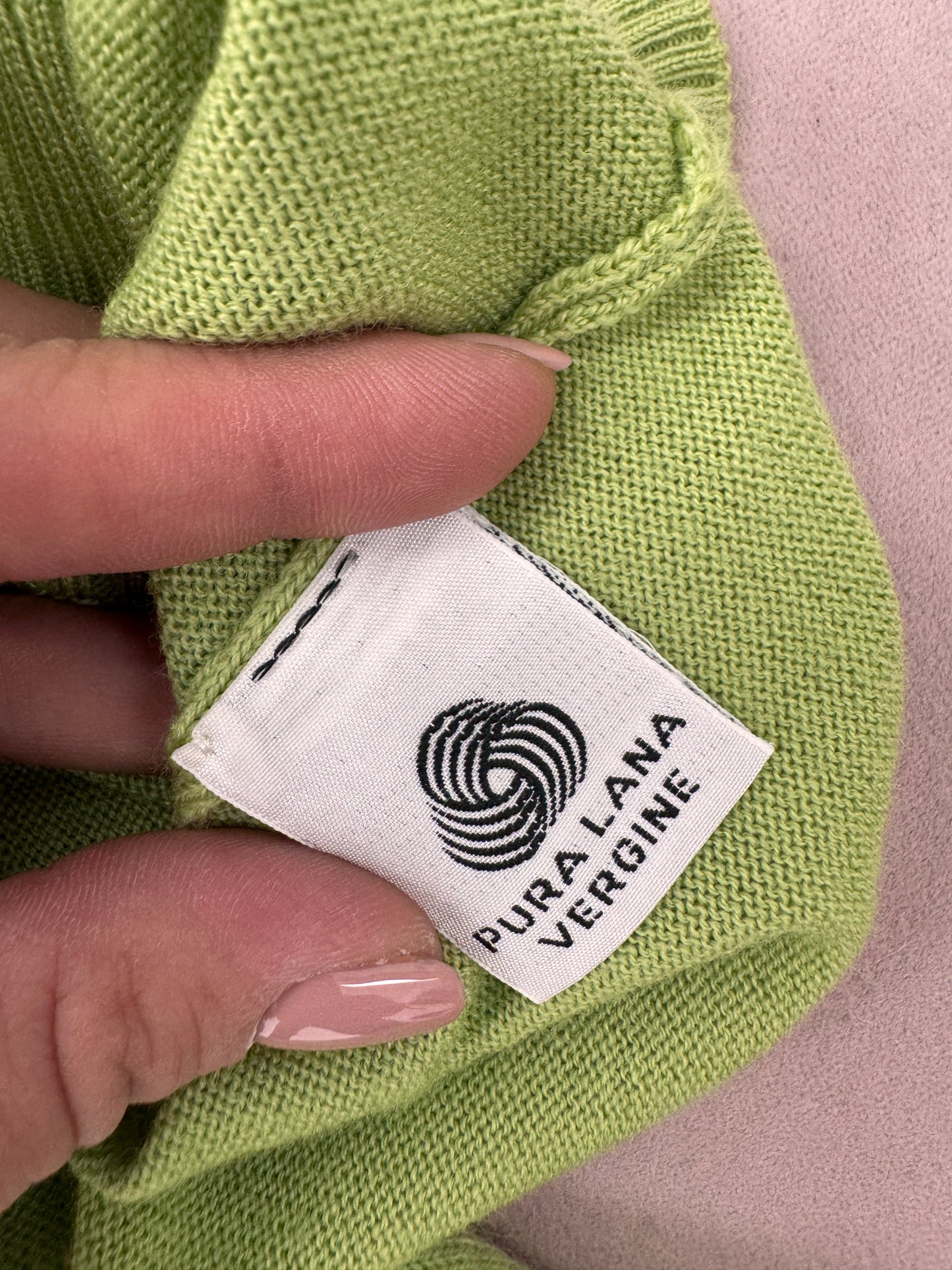 Cardigan verde crud din lana extrafina pura certificată