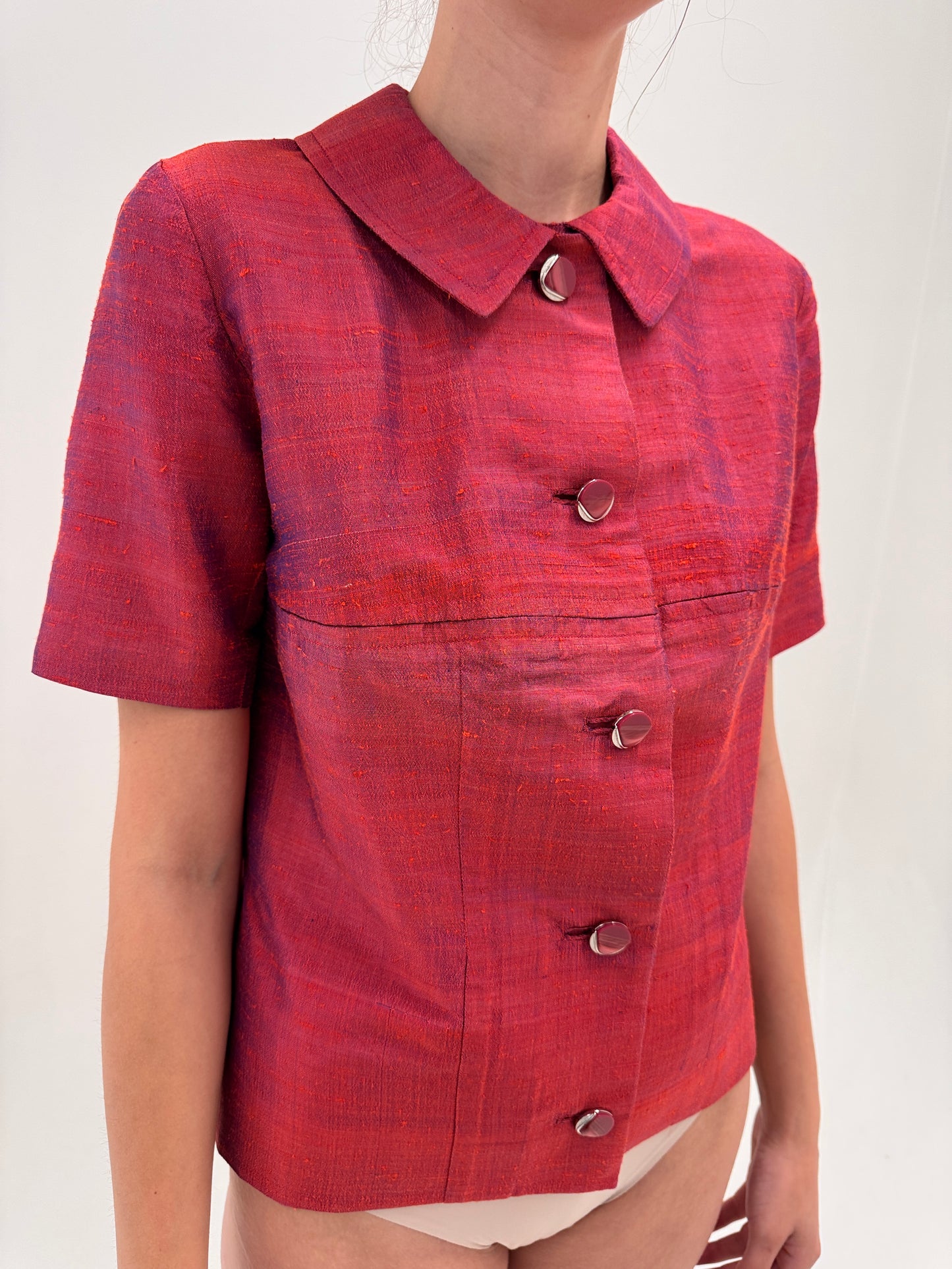 Sacou vintage din mătase naturală dupioni dusty magenta cu irizații