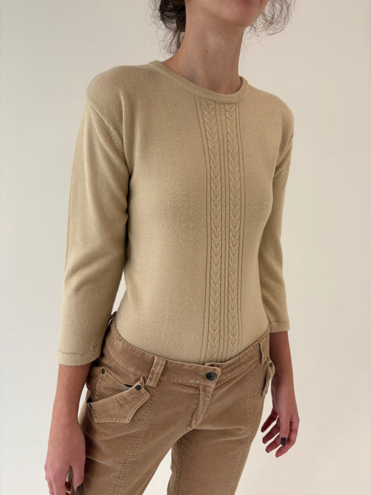 Pulover italian camel petite din lana merino extrafina cu elastan