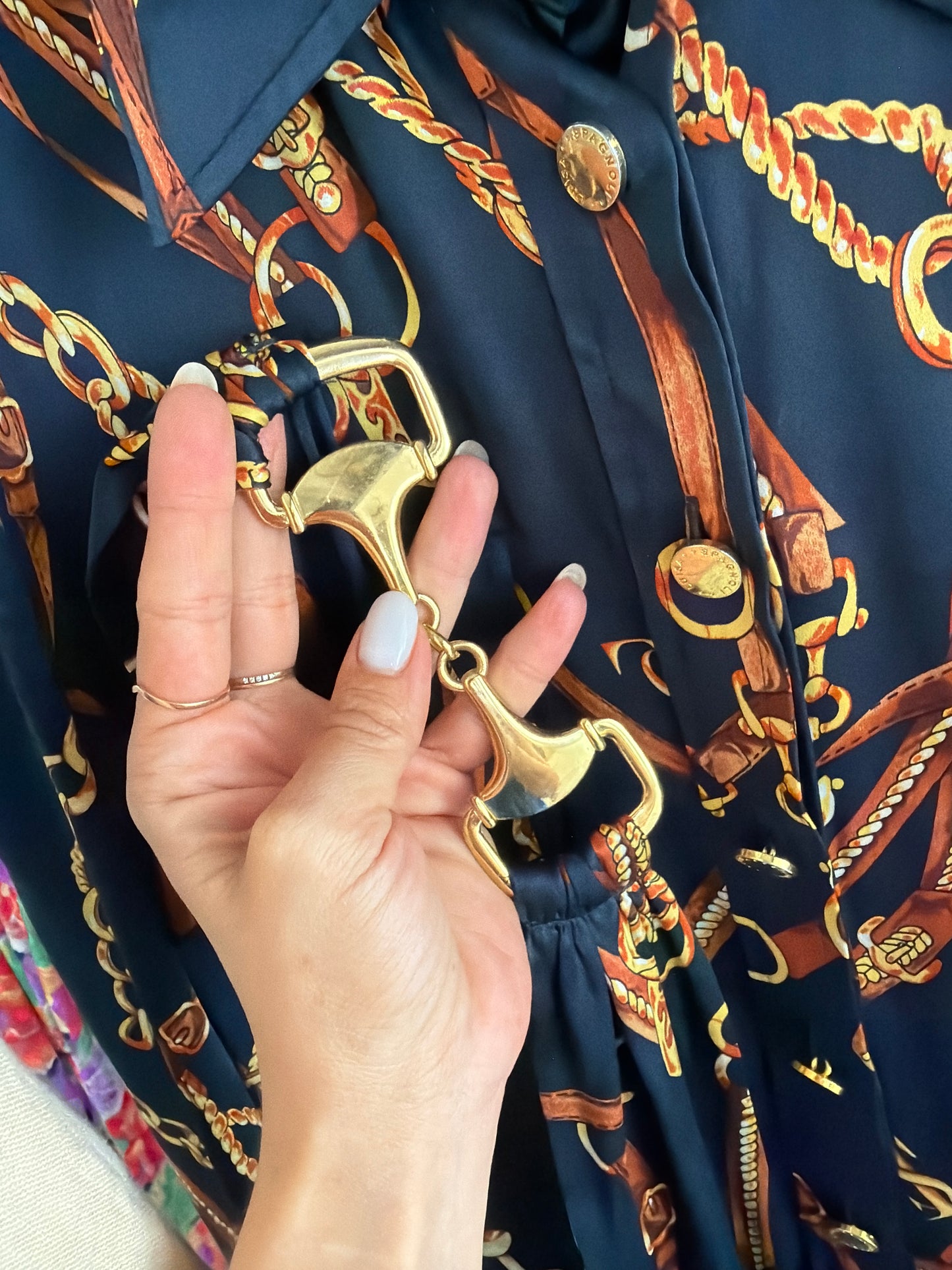 Rochie luxury Luisa Spagnoli din twill de mătase naturală cu print baroc și centura proprie