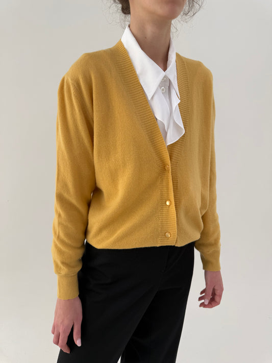 Cardigan mustard yellow din lana merino extrafina în croi lejer