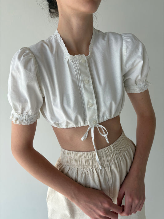 Top vintage premium cu dantelă macrame lucrată manual din pânză