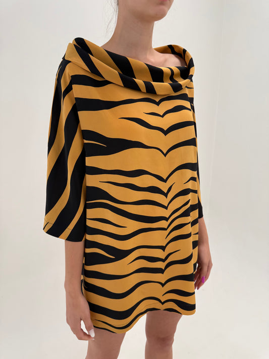 Rochie mini Genny ultra luxury din mătase naturală cu animal print stilizat