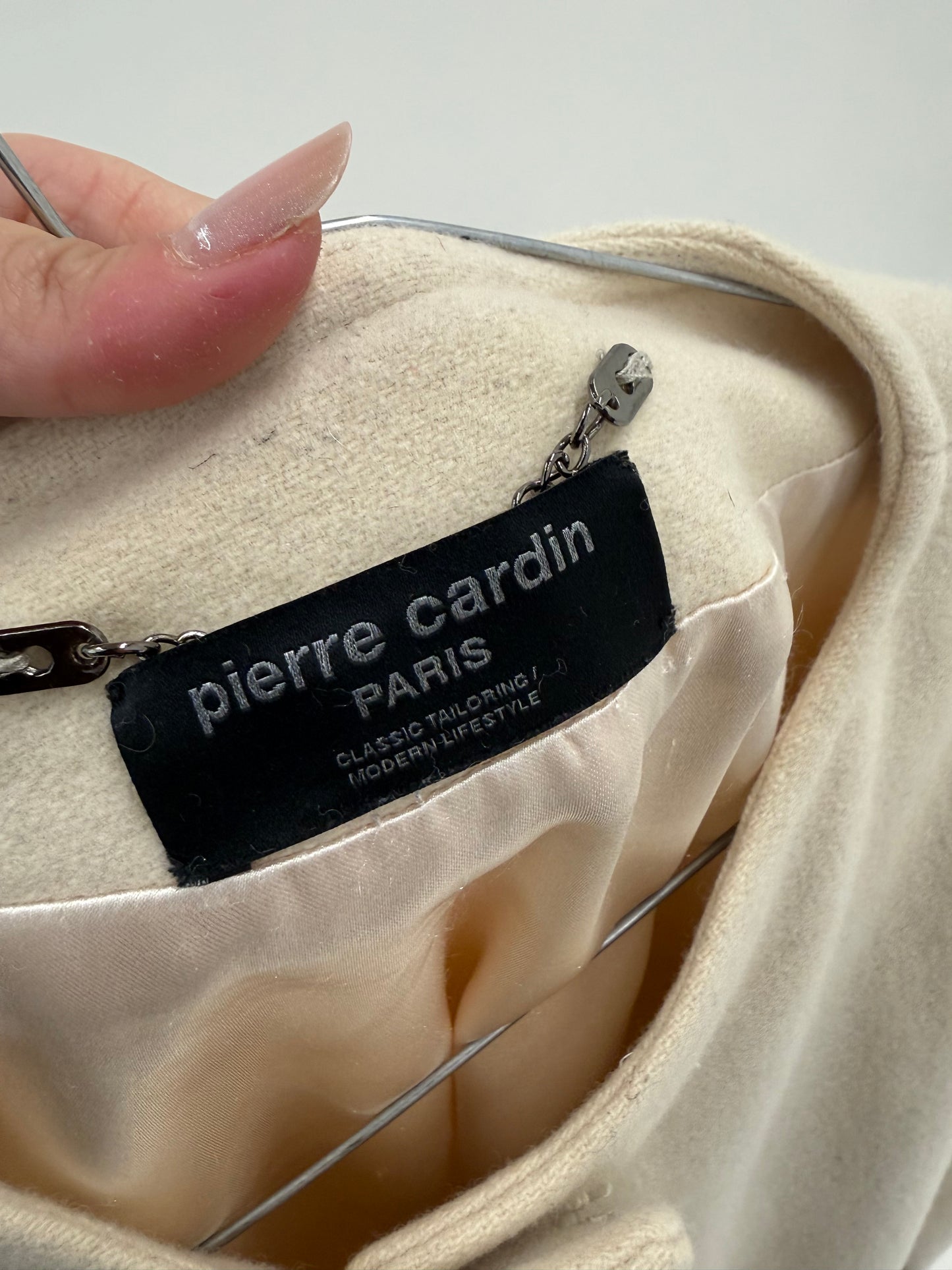Pardesiu vintage luxury Pierre Cardin cu cordon din mătase naturală din stofă melanj
