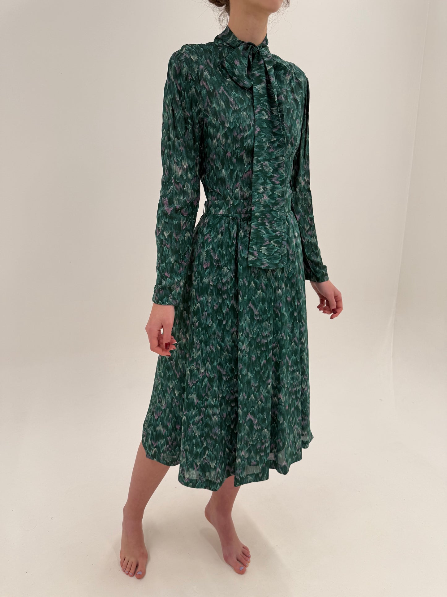 Rochie Old vintage anii 70 din creppe gros de blend mătase naturală