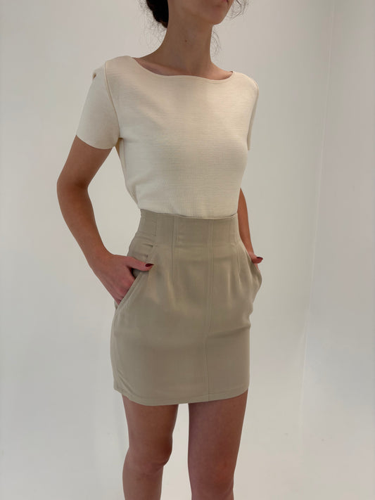 Fustă beige de brand luxury René Lezard din lana extrafina