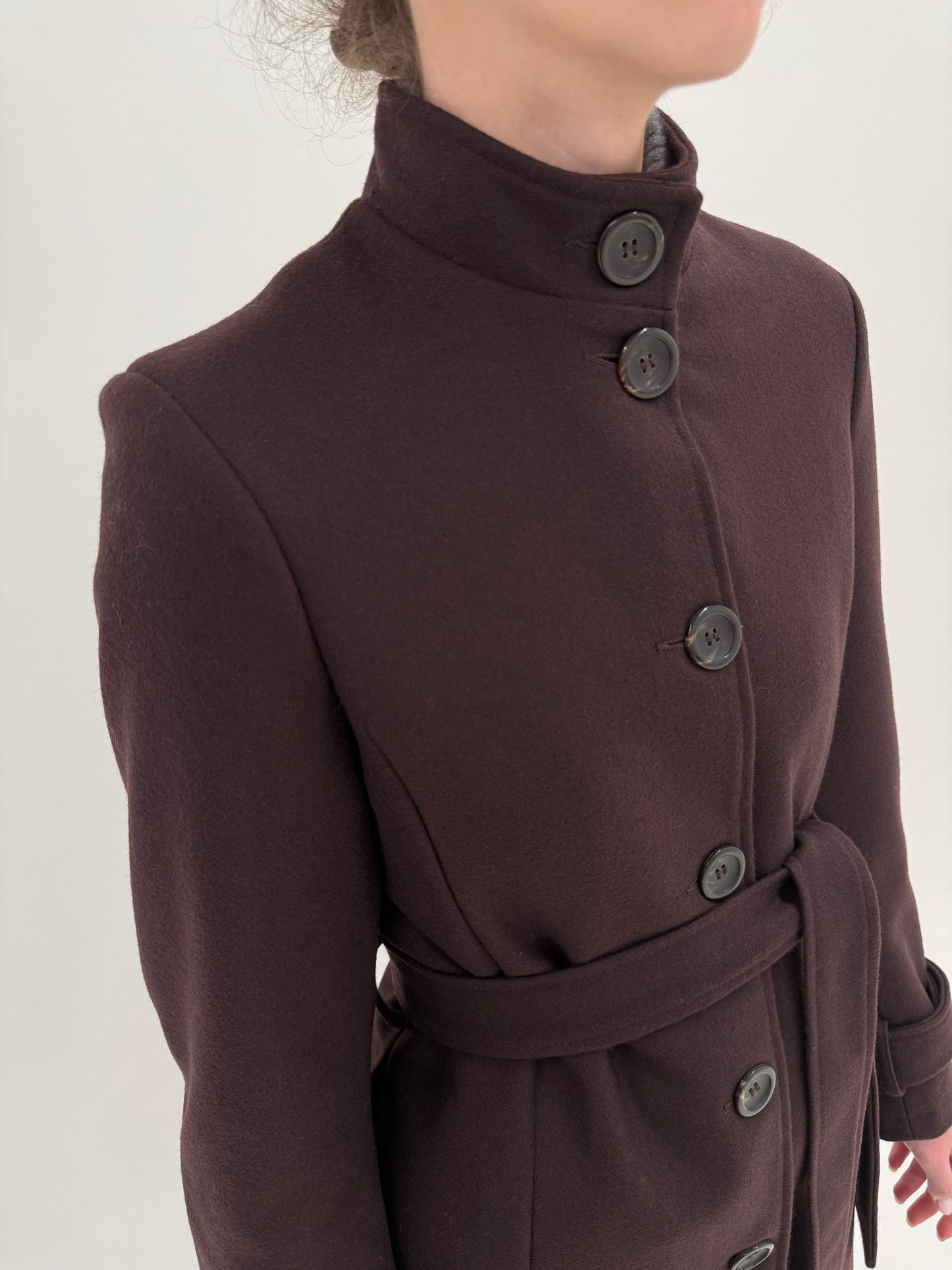 Palton cu talie marcată reglabilă chocolate brown din stofă structurată