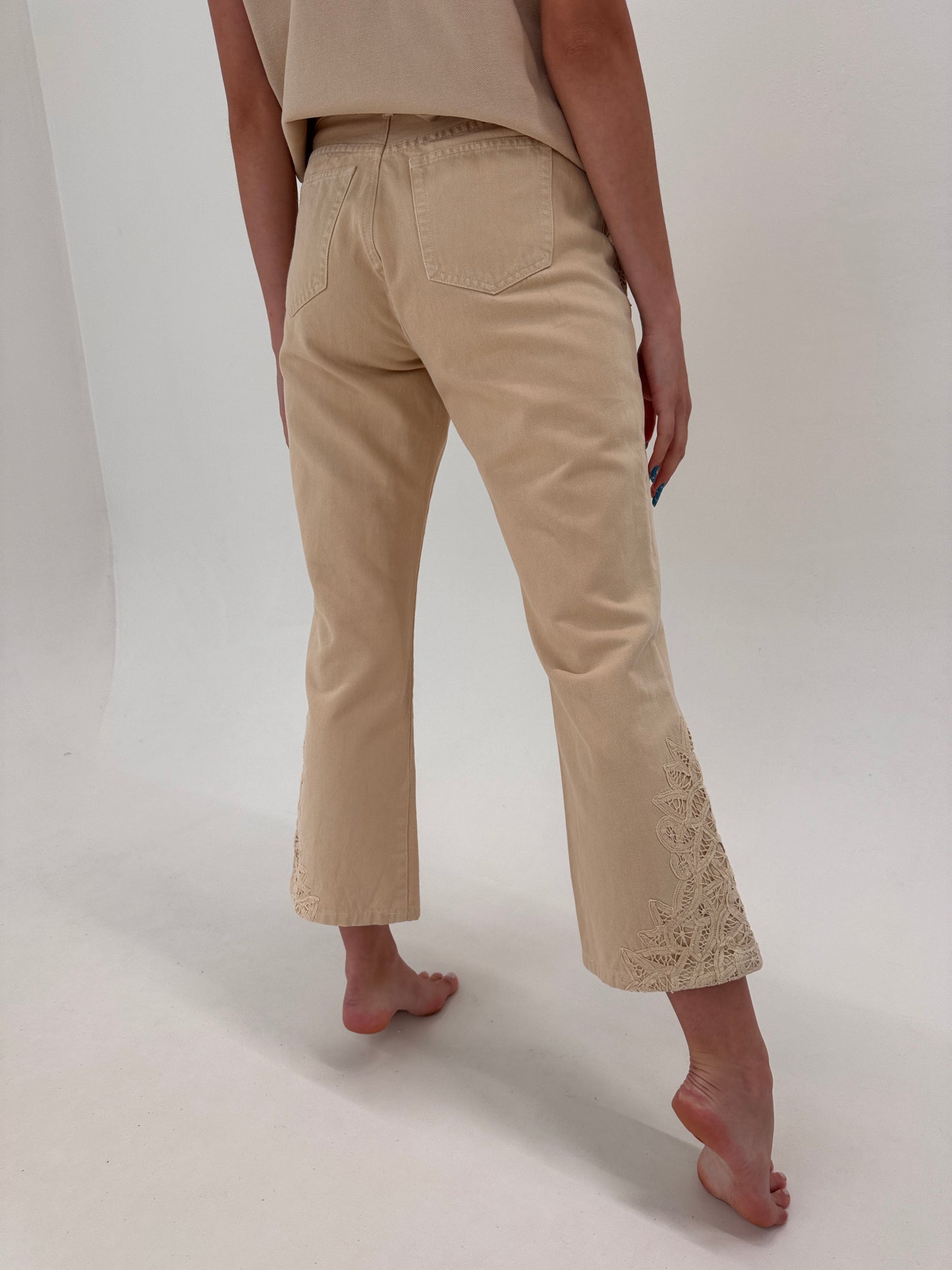 Jeans Ralph Lauren camel de vară cu dantelă macrame petite în croi evazat