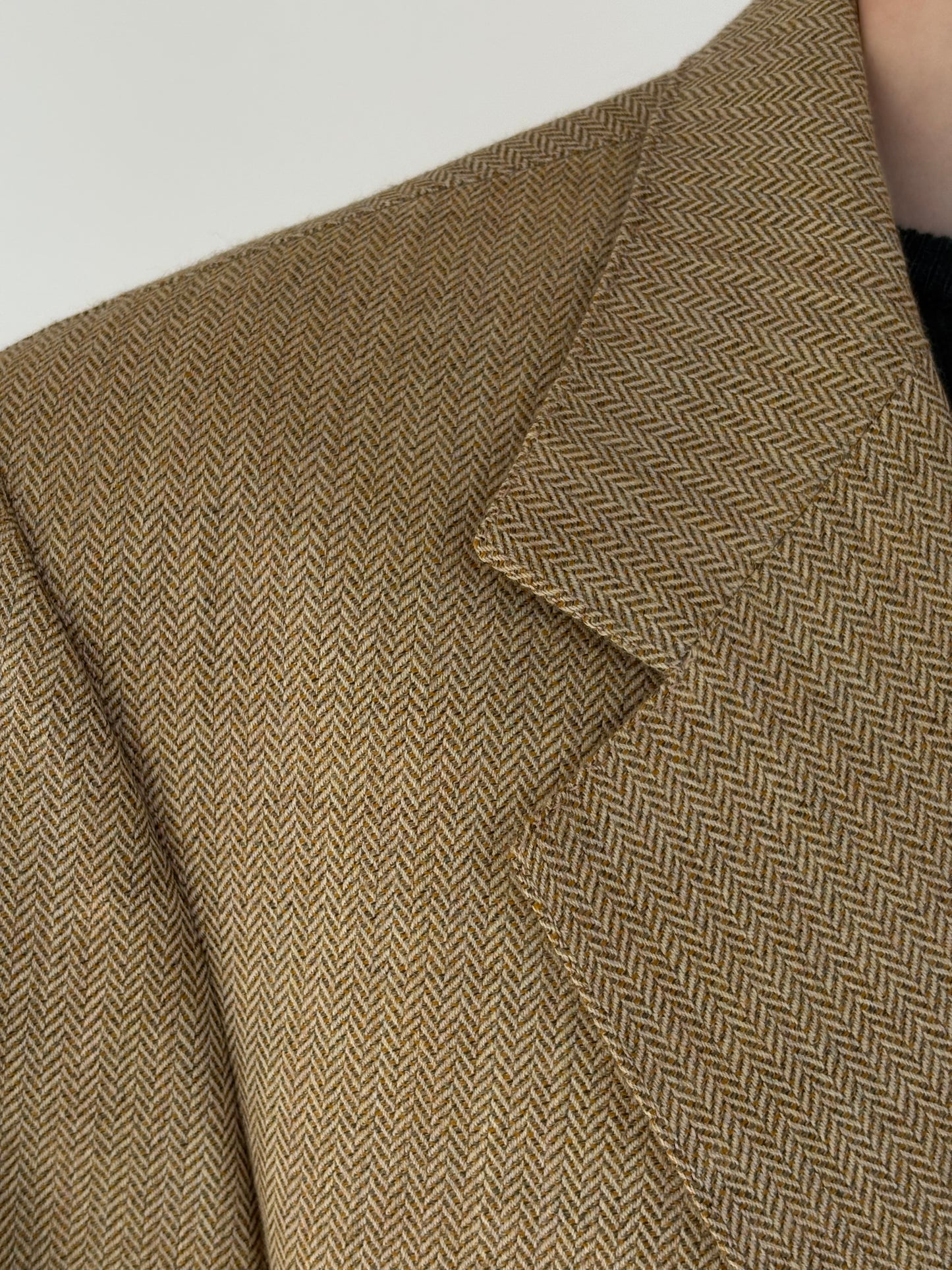 Sacou italian couture camel din stofă de lana și cașmir herringbone