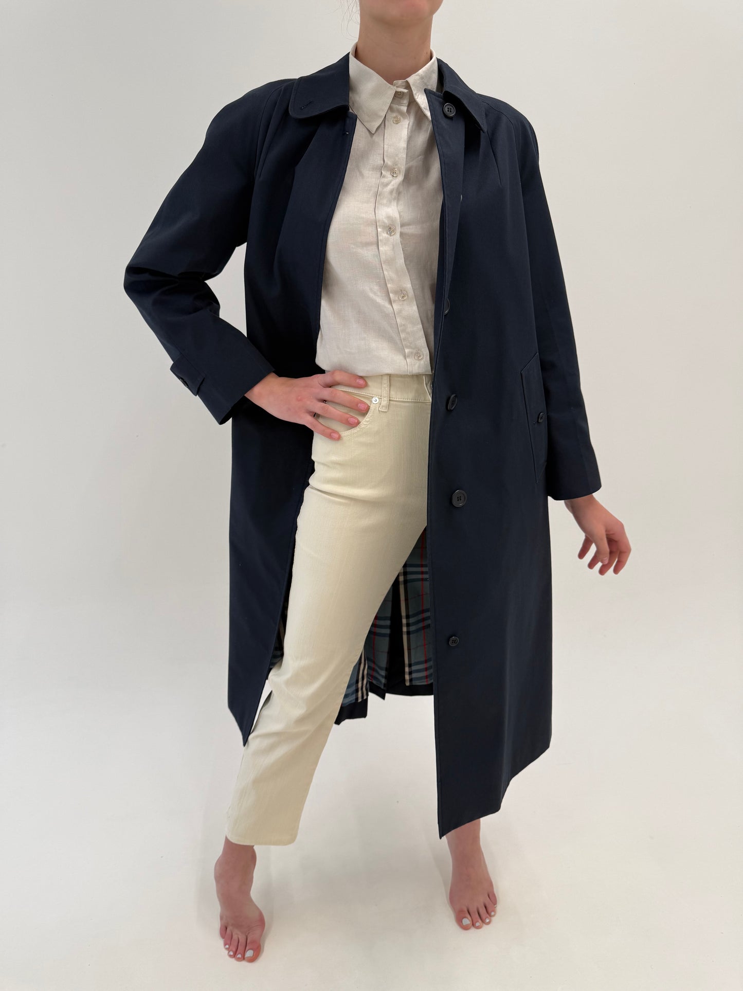 Trench Burberry vintage în croi lung Navy blue