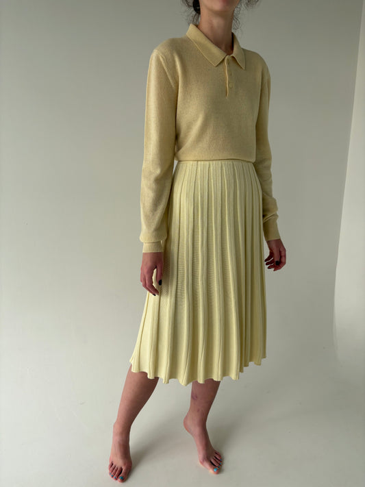 Fustă vintage plisată butter yellow din tricot de lana extrafina