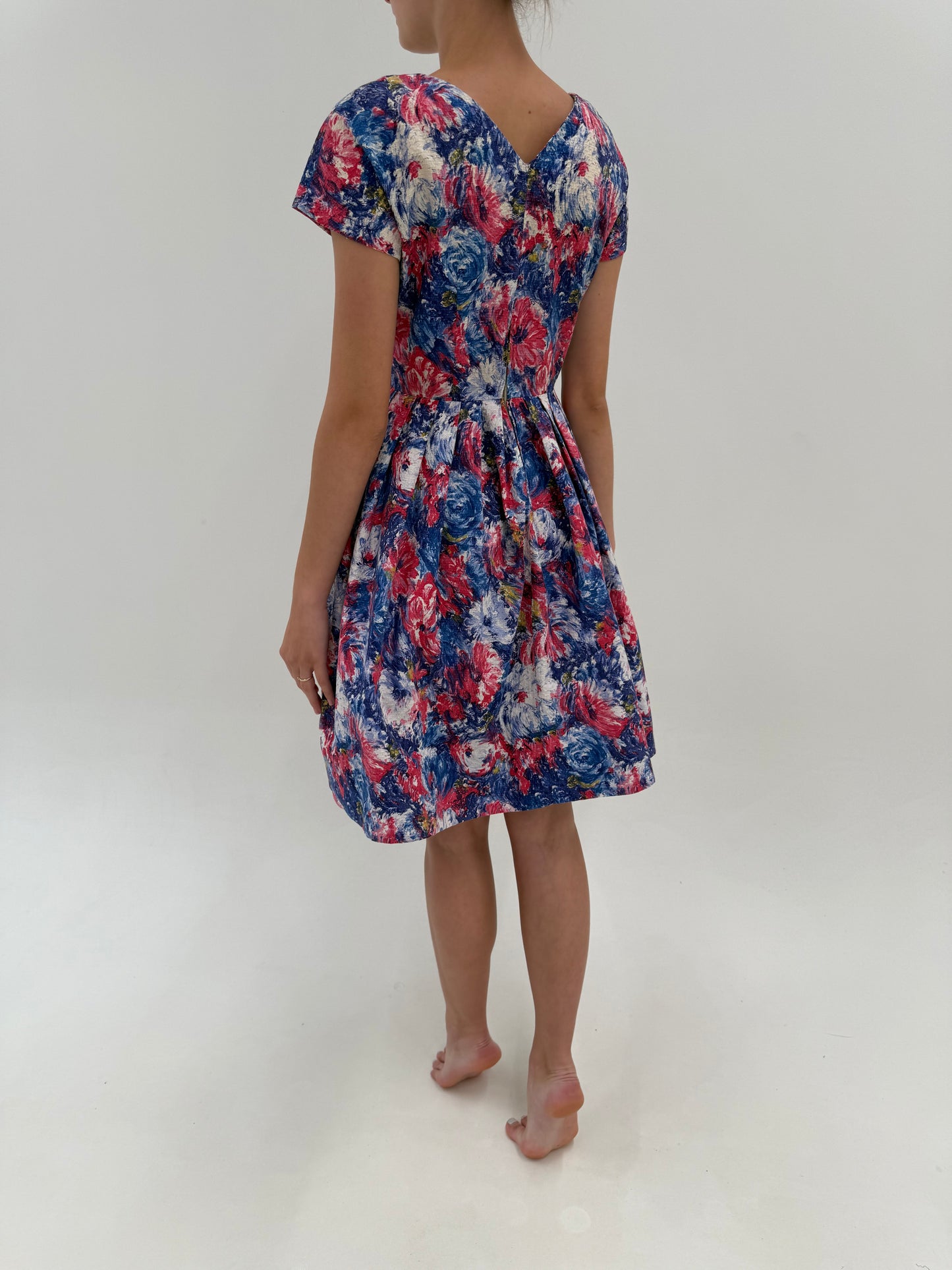 Rochie old vintage de colecție anii 50 din brocart de bumbac moale de vară de excepție
