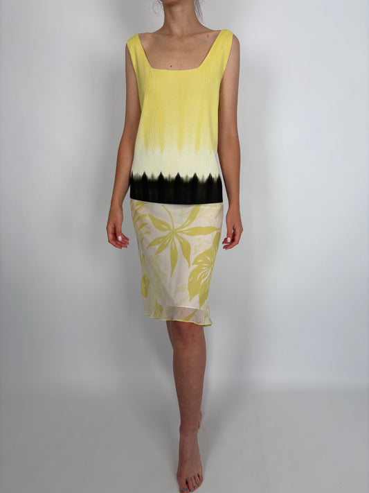 Fustă în bie butter yellow cu print like green