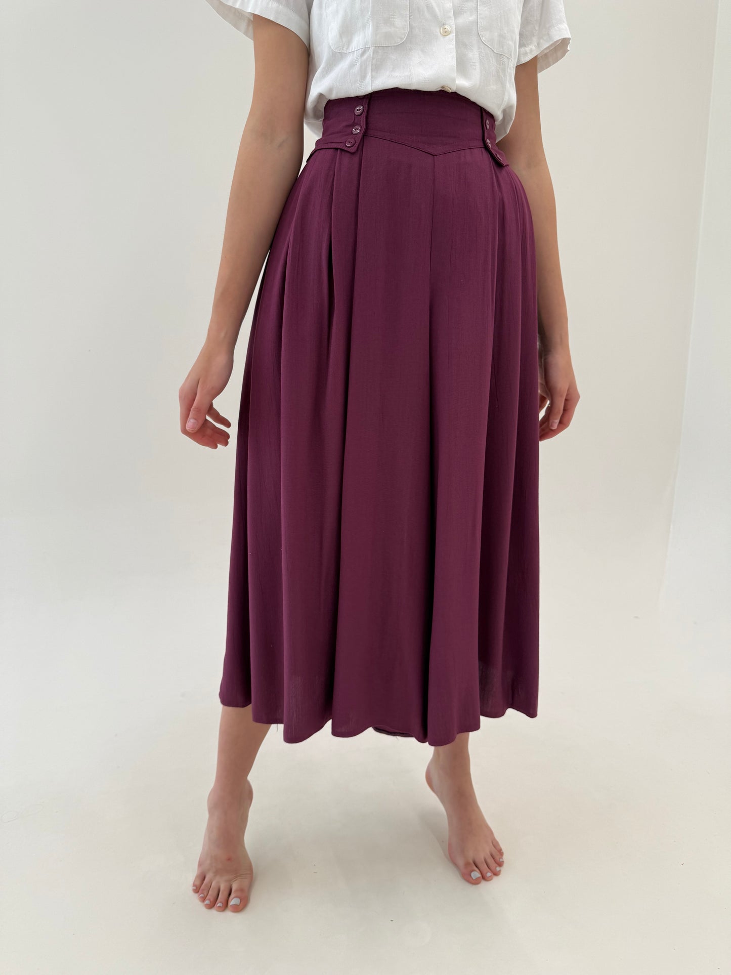 Fustă pantaloni vintage dark pink cu talie extrem de marcată ultra înaltă